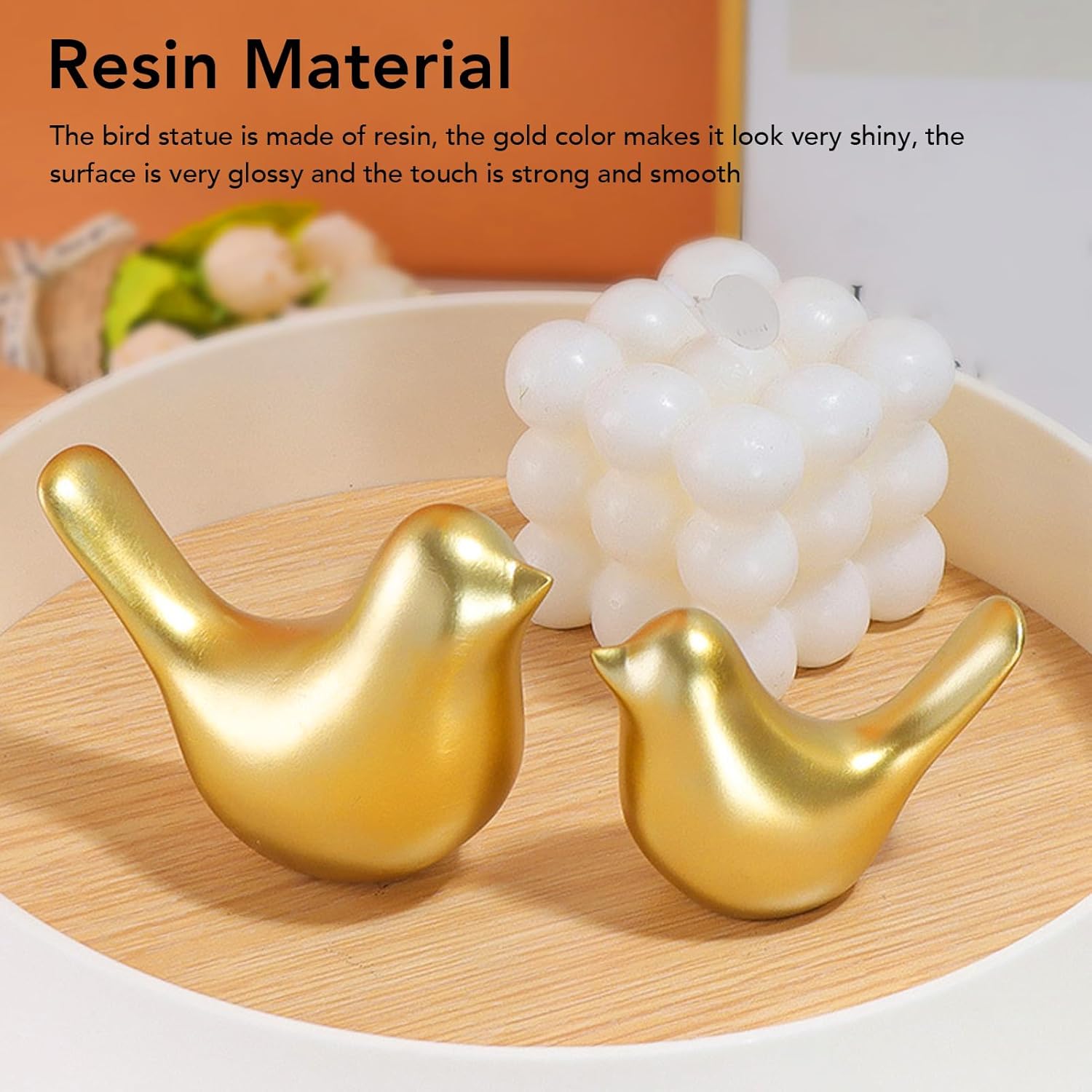 Fockety Estatuas de animales pequeños, 2 piezas, 2 tamaños, resina dorada, estatuas de pájaros pequeños, decoración del hogar, estilo moderno,