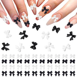 HINZIC 280 lazos de uñas 3D, lazo blanco y negro, lindo dije de mariposa de resina, perlas acrílicas para uñas, diamantes de imitación, decoración HINZIC 280 lazos de uñas 3D, lazo blanco y negro, lindo dije de mariposa de resina, perlas acrílicas para uñas, diamantes de imitación, decoración