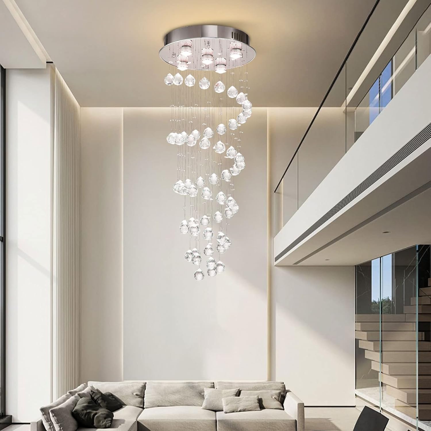 Lámpara colgante de techo LED de cristal moderna de 5 luces, lámpara de techo en espiral con forma de gota de lluvia, montaje empotrado, lámpara de