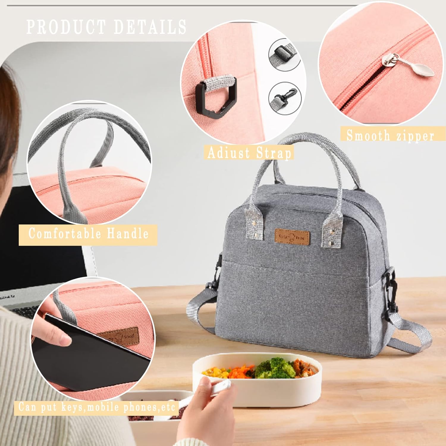 Lonchera térmica para mujeres y hombres, bolsa de almuerzo grande reutilizable con cinturón de hombro ajustable, bolsa térmica portátil para el
