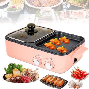 Olla eléctrica con parrilla, 2 en 1 antiadherente para interiores Shabu Shabu Shabu y sartén, mini olla caliente portátil para freír, fideos, Olla eléctrica con parrilla, 2 en 1 antiadherente para interiores Shabu Shabu Shabu y sartén, mini olla caliente portátil para freír, fideos,