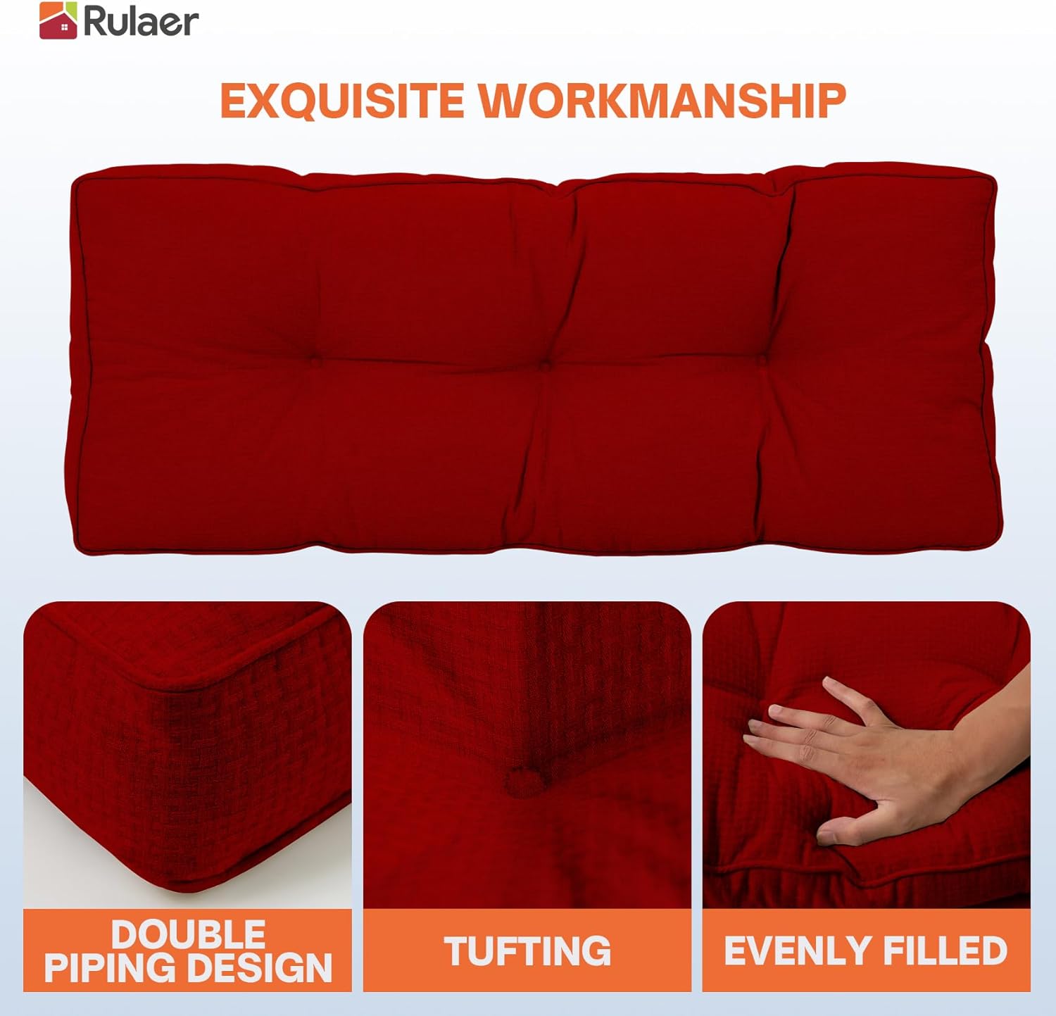 Cojín de banco copetudo para interiores de 42 x 16 x 4 pulgadas, extra grueso, suave, antideslizante, duradero, para muebles de exterior, cojín para