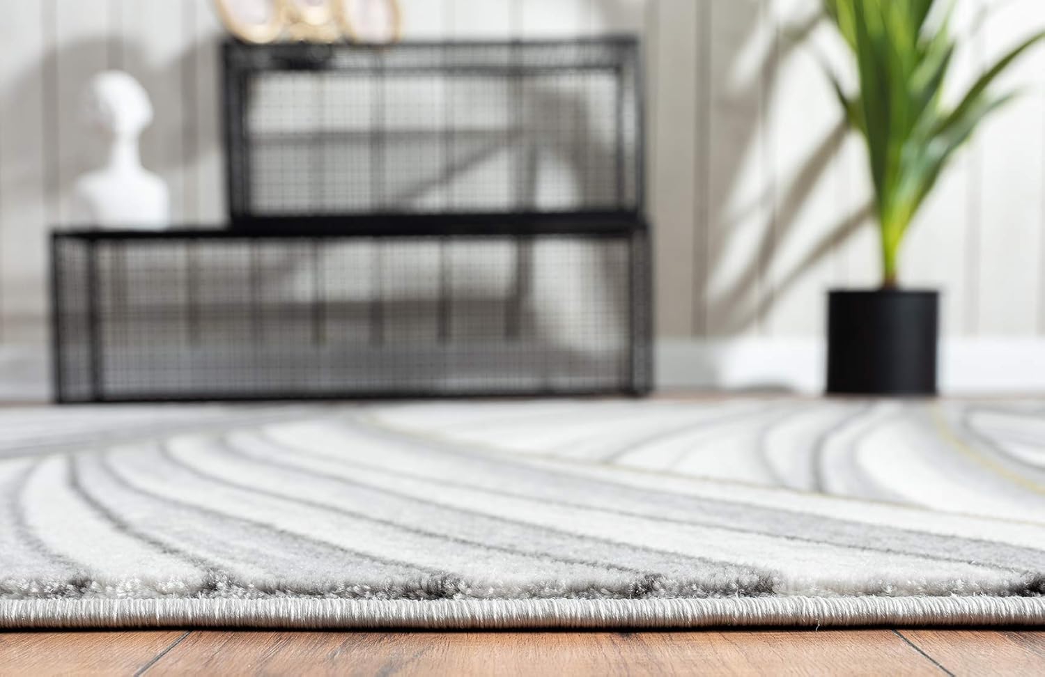 Abani Alfombra de área de líneas onduladas gris y dorado, diseño contemporáneo de ondas, moderno, abstracto, debajo de la mesa, 5 pies 3 pulgadas x