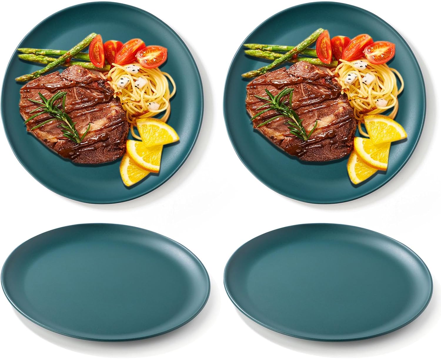 4 platos llanos de acero inoxidable de 9 pulgadas, platos de metal para cocina, interiores y exteriores, platos de campamento, picnic (verde)
