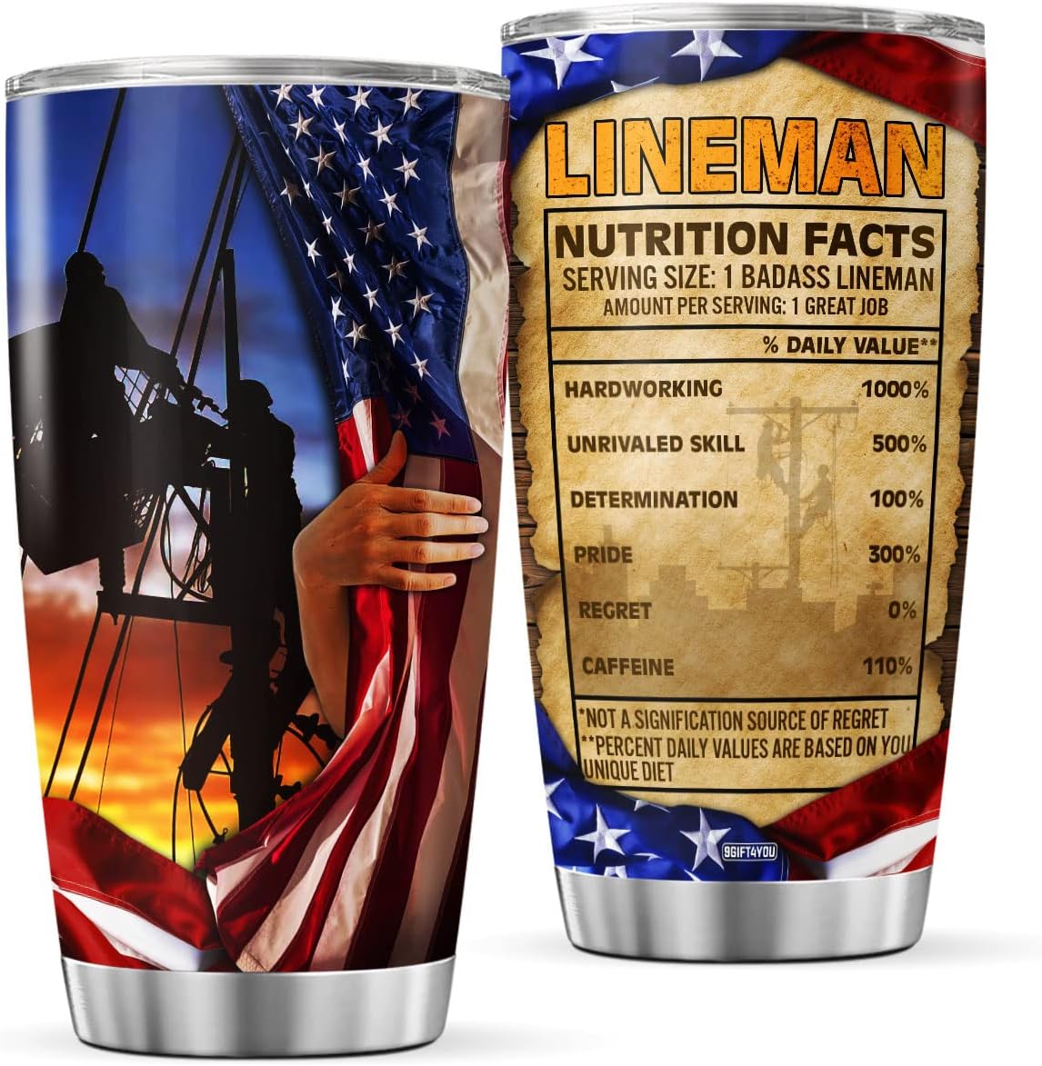 Lineman – Vaso de café con datos nutricionales, regalos de cumpleaños para hombres, niños, papá, taza de viaje grande con tapa, taza aislada,