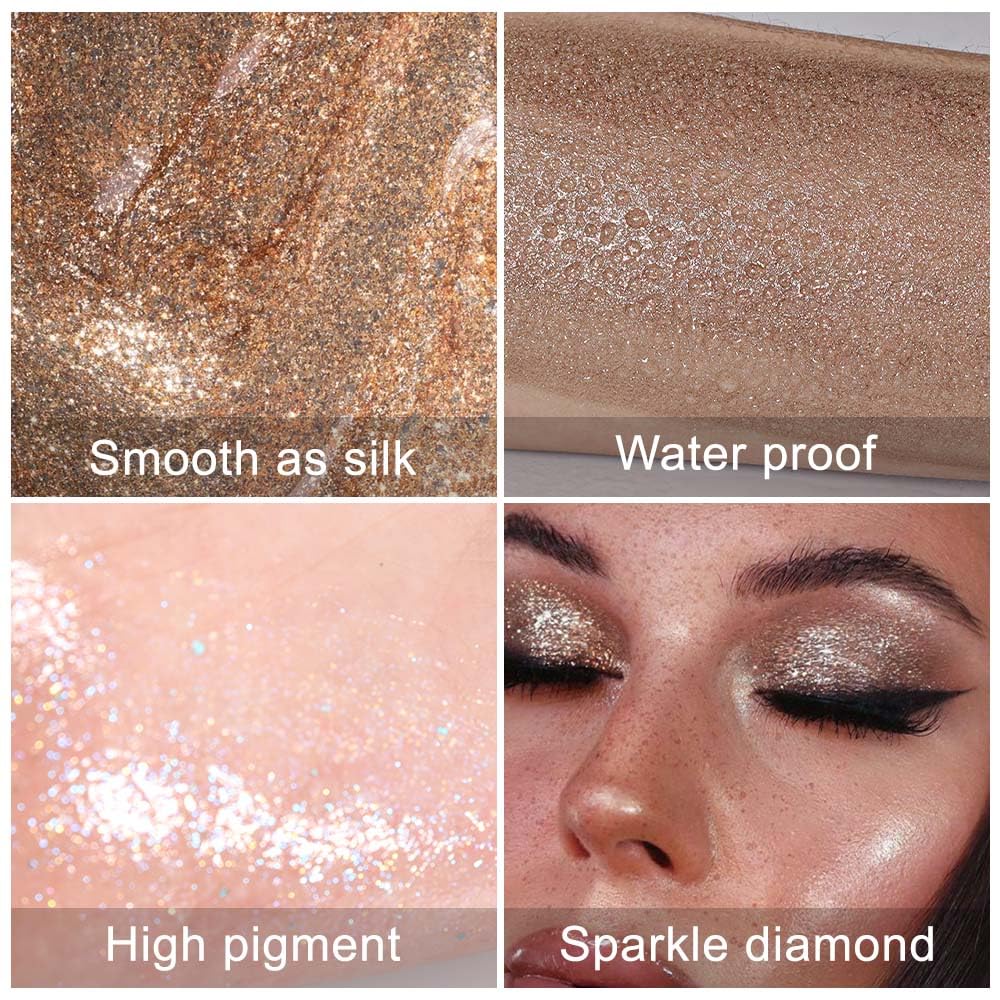 evpct Juego de 8 sombras de ojos líquidas con brillantina, blanco perla, plata, luz oscura, rosa, desierto, moca, beige, marrón, dorado, brillante,