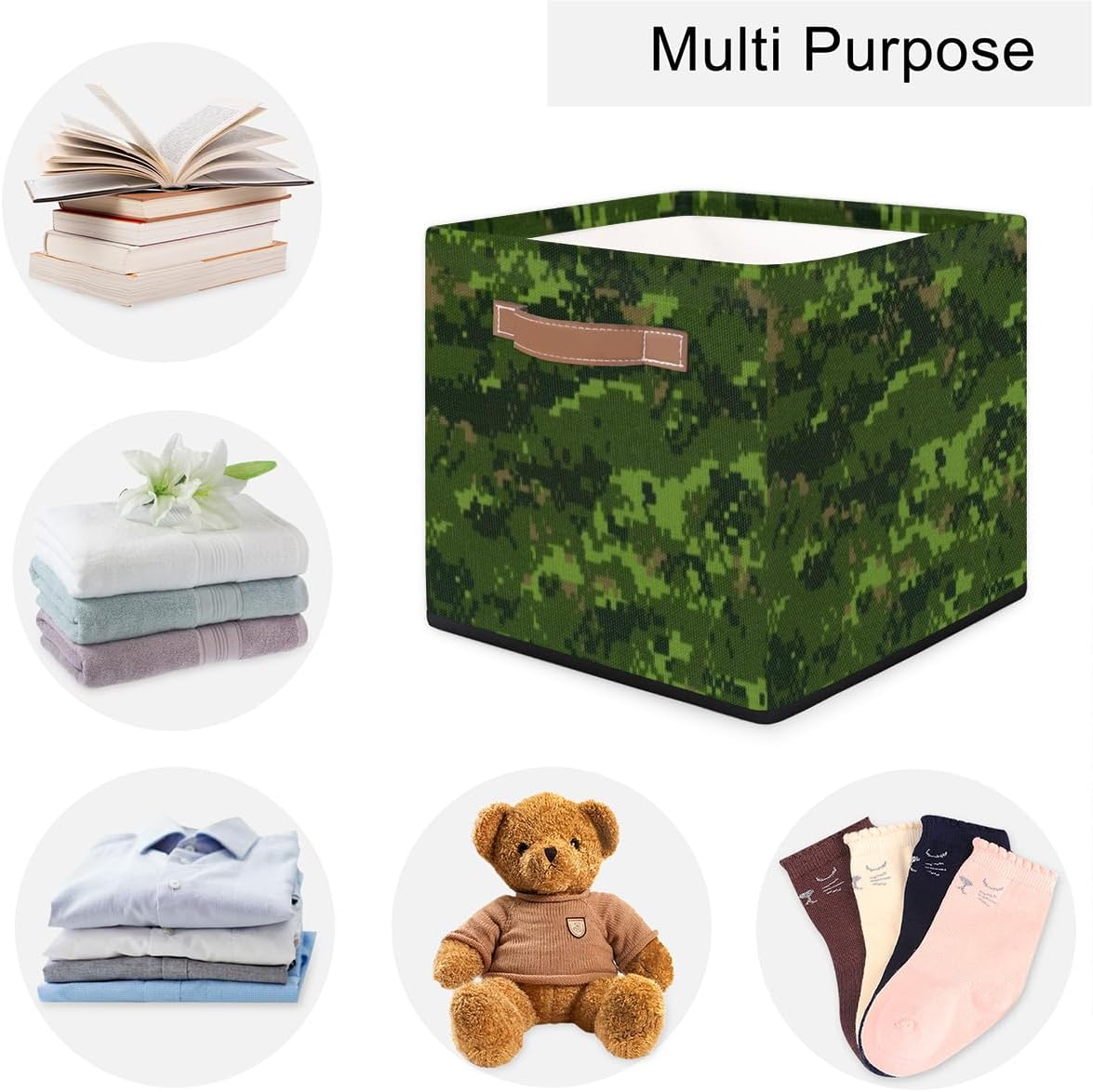 KOBLEN Moderna cesta de almacenamiento cuadrada de camuflaje plegable para ropa, cesta de almacenamiento de ropa de 13 x 13 pulgadas, cubo grande