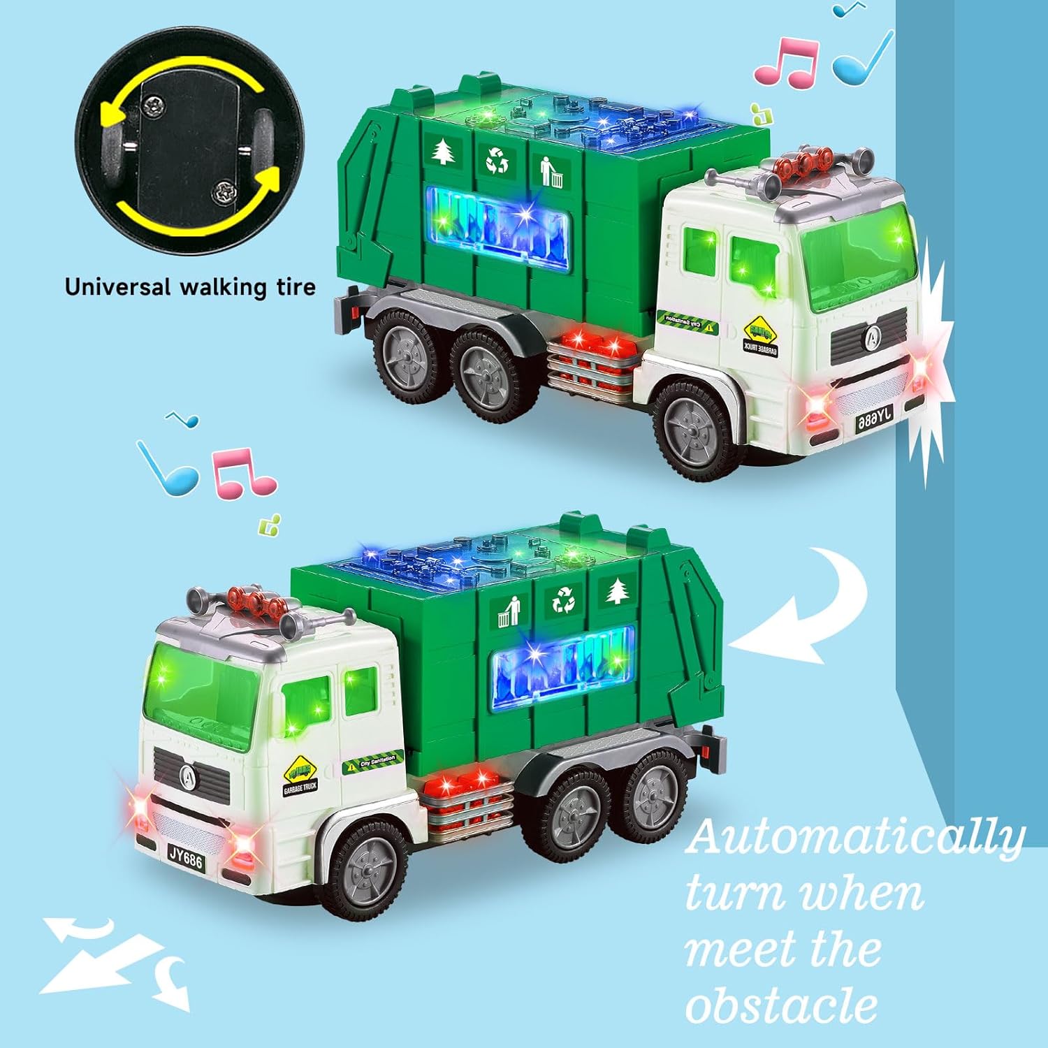 Camión de basura de juguete, camión de bomberos y camión de contenedores de juguetes para niños pequeños de 1, 2, 3, 4, 5, 6 años, regalos de
