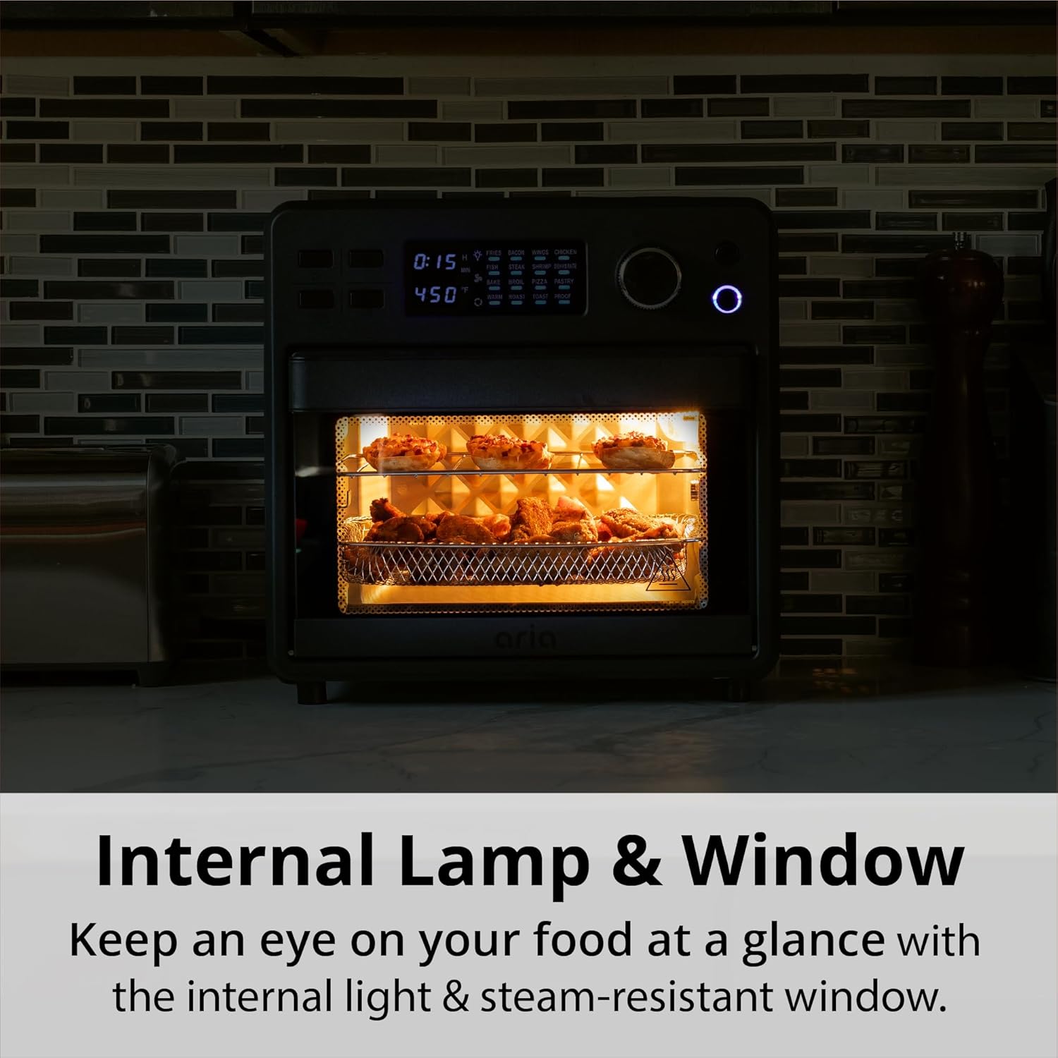 Ariawave – Mini freidora de aire y horno tostador de 16 cuartos de galón, multifuncional con 15 ajustes preestablecidos, freír, hornear, asar,
