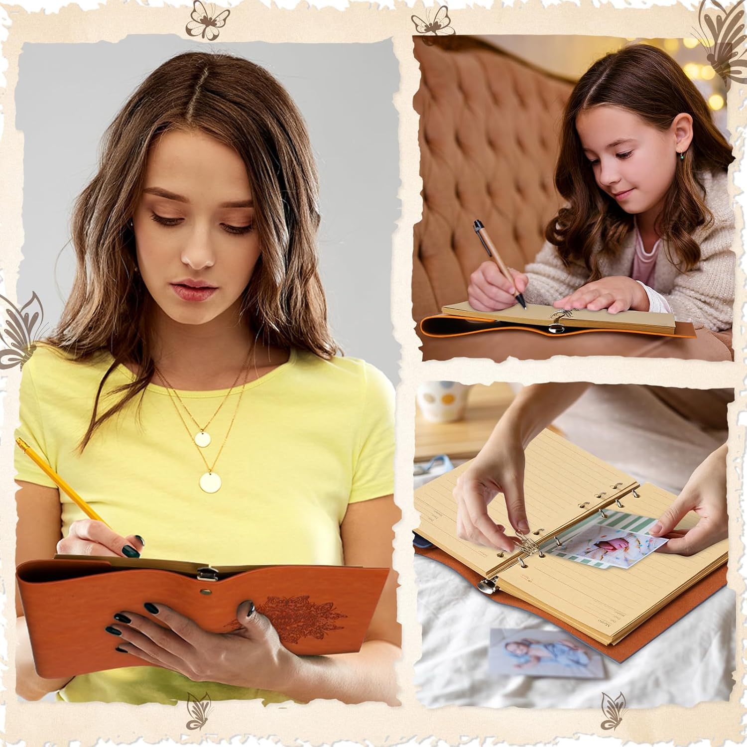 Yeaqee Paquete de 10 cuadernos de piel sintética recargables, diario vintage de viaje, 6 anillas, diario con páginas forradas, diario de escritura