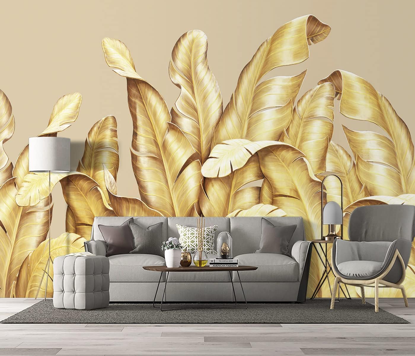 Papel pintado 3D botánico de hoja de plátano dorada, murales de plantas tropicales, decoración estética de habitación, sala de estar, fondo de