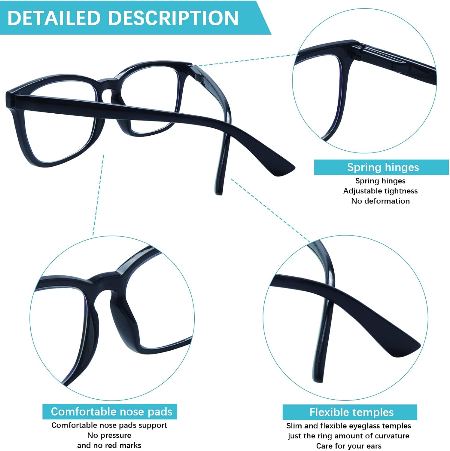 VIDEBLA Paquete de 5 lentes de lectura con bloqueo de luz azul, lectores de bisagra de resorte para mujeres y hombres, anteojos nerd con filtro de