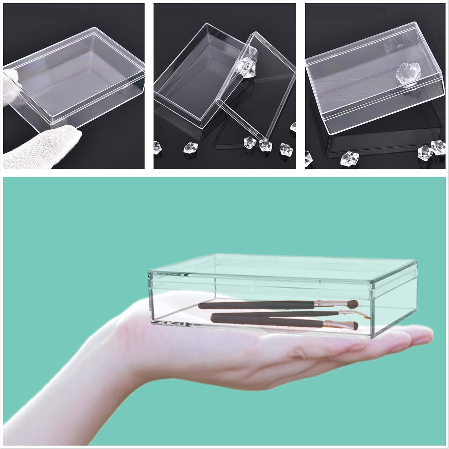 Caja de acrílico transparente con tapas, paquete de 4 cubos cuadrados de plástico acrílico de 4.3 x 2.7 x 1 pulgadas, cajas de dulces de Navidad