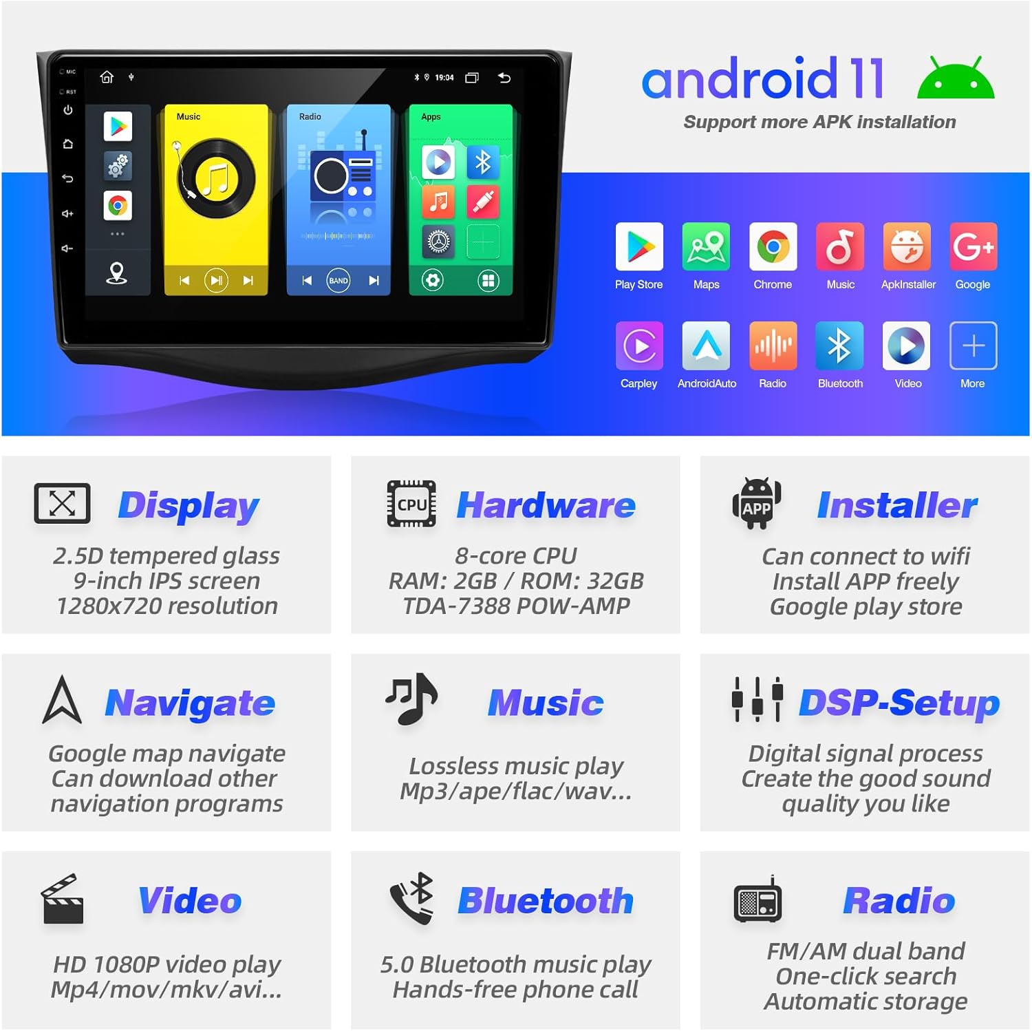 Para Toyota RAV4 2006-2011 Android Pantalla táctil compatible con Carplay inalámbrico Android Auto, radio de coche estéreo Bluetooth navegación