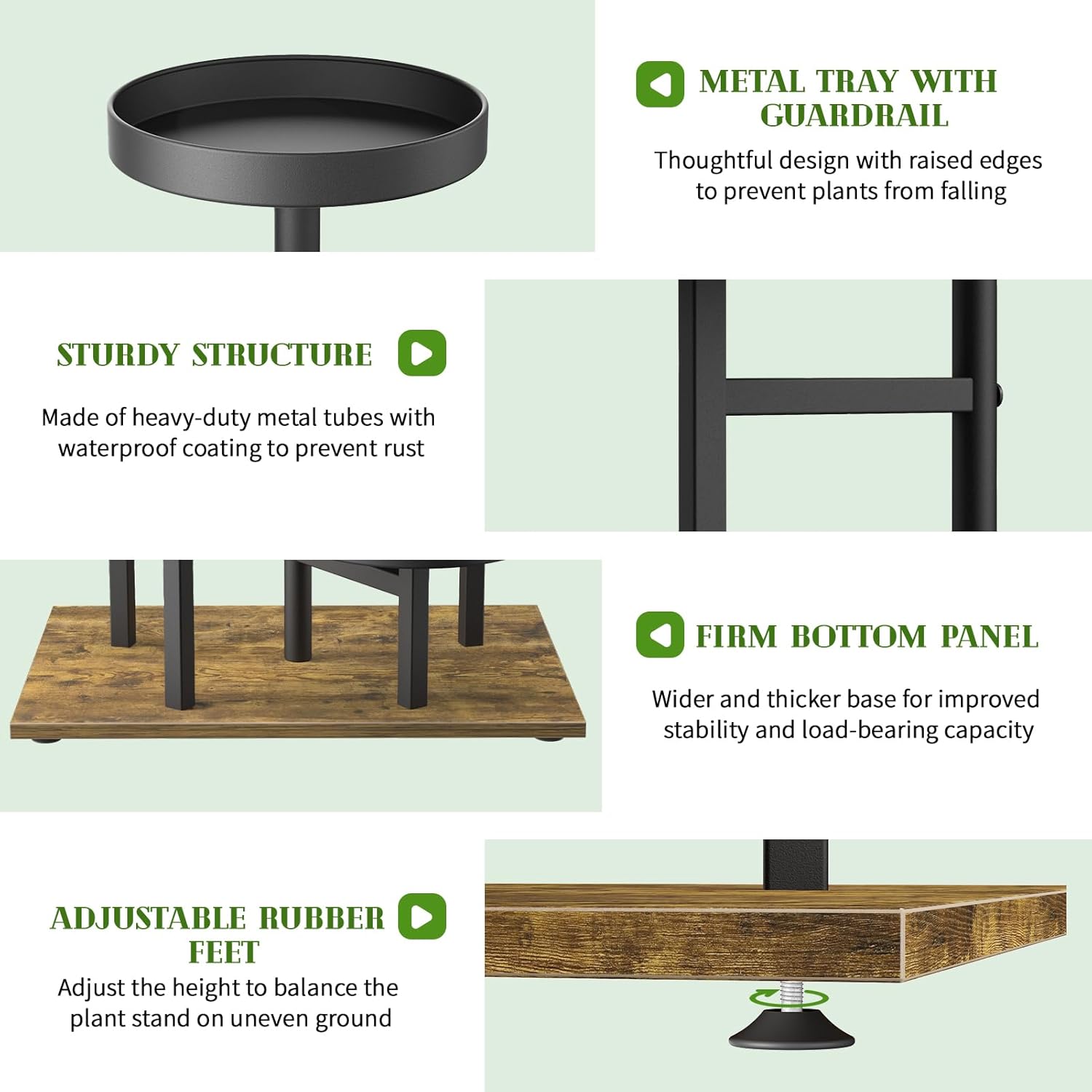 Soporte alto para plantas de 6 niveles para interiores, soporte de esquina de metal para múltiples plantas, estante de madera escalonado para
