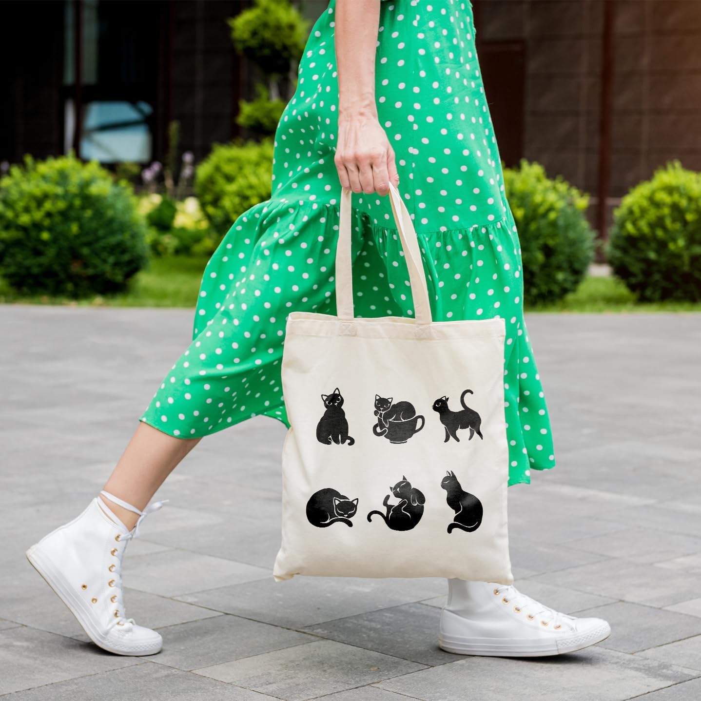Louise Maelys Bonita bolsa de lona para mujer, bolsas de compras estéticas, con patrón de gatos negros, bolsas reutilizables para comestibles,