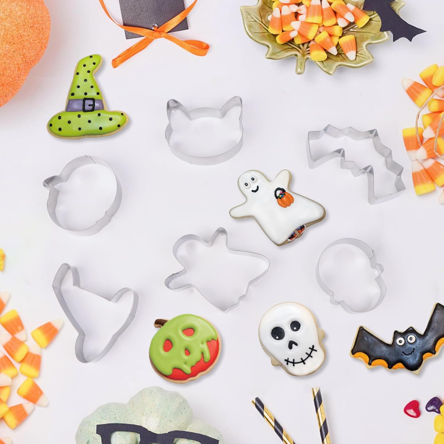 21 cortadores de galletas de Halloween, kit de fabricación de moldes de silicona de calavera de Halloween, juego de hornear de Halloween,