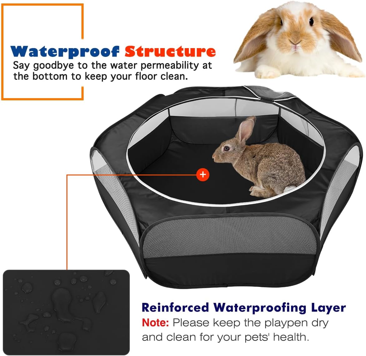 Corralito para animales pequeños, impermeable, transpirable, para interiores, con cubierta de cremallera, valla portátil para ejercicio al aire