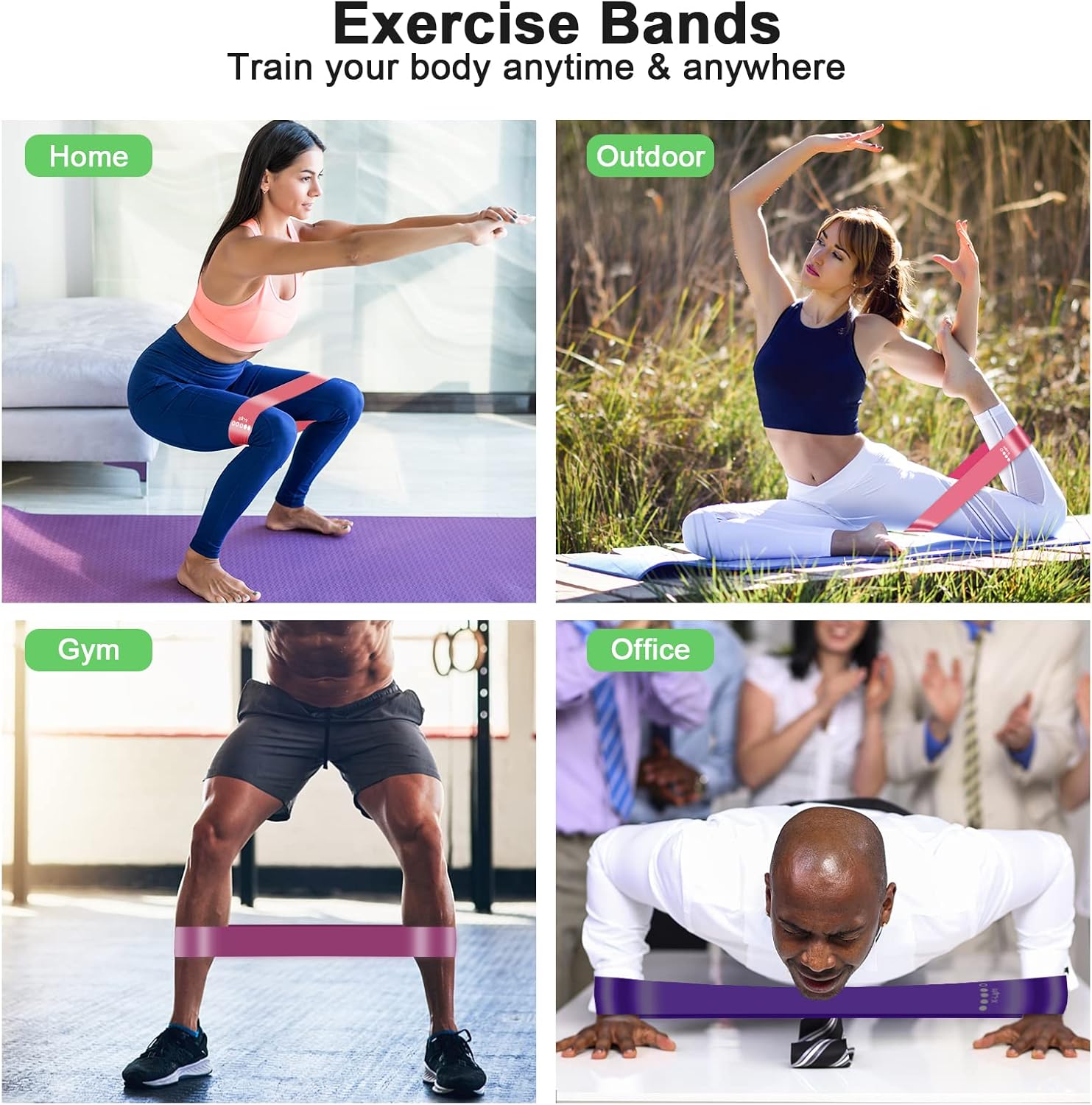 Banda de resistencia para mujeres y hombres, juego de 5 niveles de resistencia diferentes para gimnasio, entrenamiento, yoga, pilates, hogar (morado)