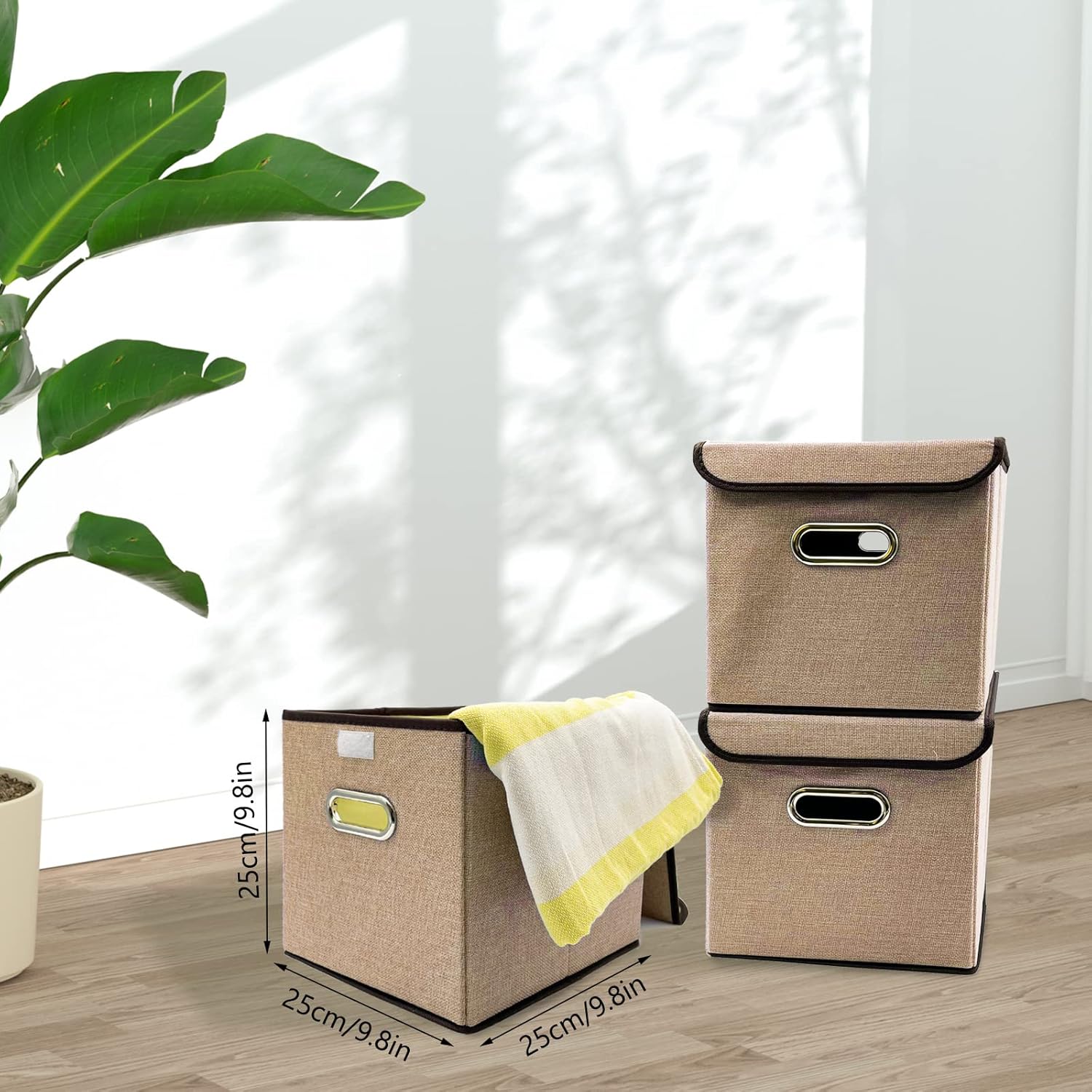 Cubo plegable de almacenamiento con tapa, juego de 2, cesta de almacenamiento plegable con tapa, 9.8in x 9.8in, cesta bohemia, contenedor de