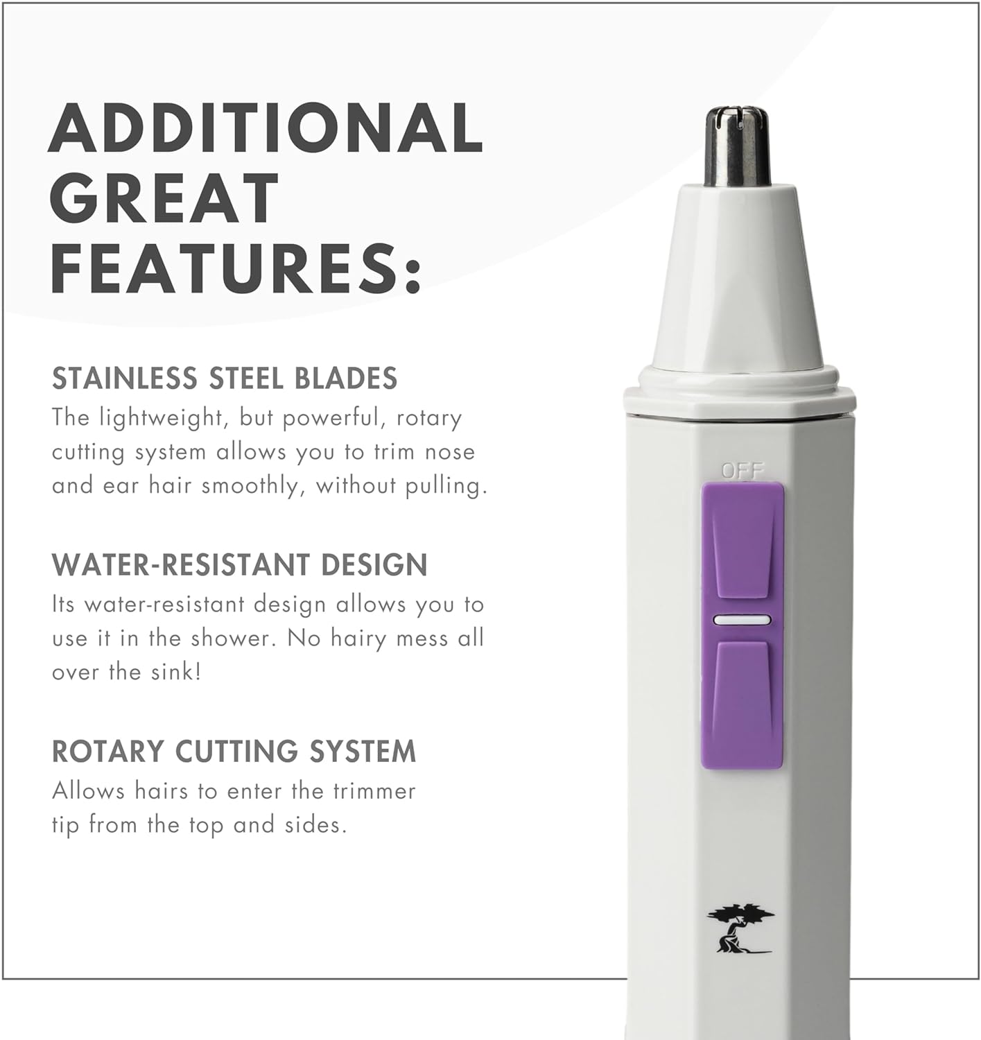ToiletTree Products Recortadora de pelo blanco resistente al agua para nariz y orejas con luz LED