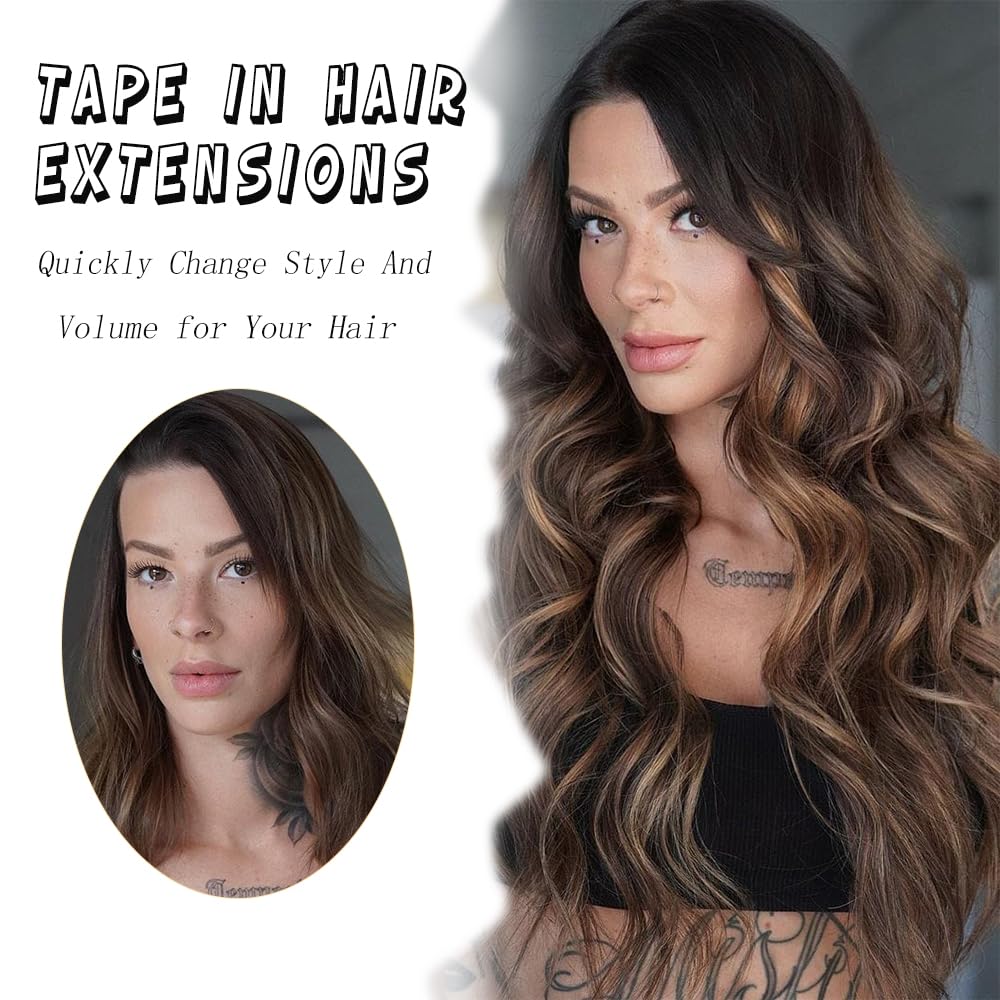 AFNOTE Extensiones de cabello adhesivas, 10 unidades, 1.76 oz, rizado, ondulado, ondulado, extensiones de cabello de 20 pulgadas, extensiones de