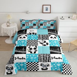 Manfei Lindo juego de edredón de panda, tamaño individual, con hojas de bambú, nota musical, estampado de patas, 2 piezas, para niños y niñas, Manfei Lindo juego de edredón de panda, tamaño individual, con hojas de bambú, nota musical, estampado de patas, 2 piezas, para niños y niñas,