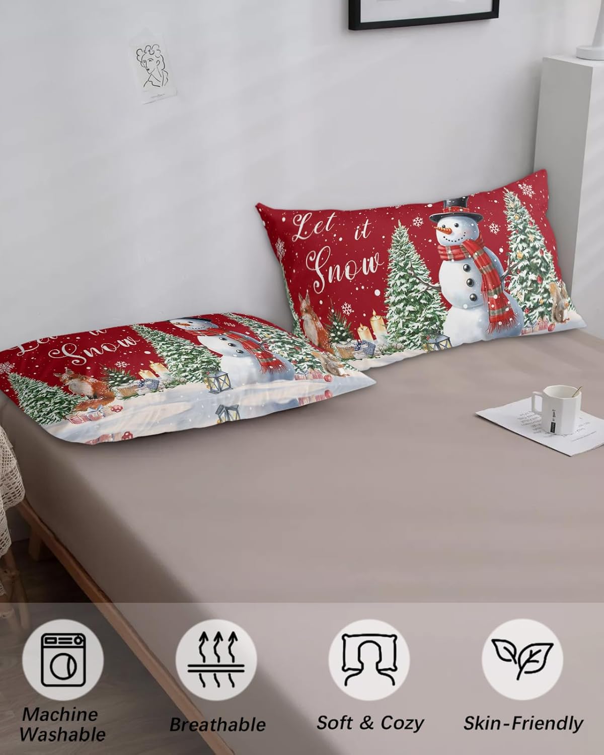 Fundas de almohada de tamaño King con muñeco de nieve, fundas de almohada suaves decorativas para sofá de cuerpo largo con cierre de sobre, diseño