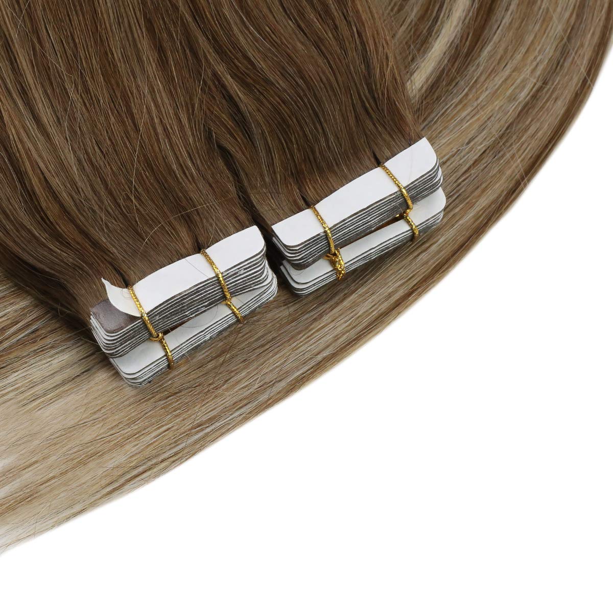 Ve Sunny Extensiones de cabello humano con cinta adhesiva, balayage, color marrón medio, rubio platino y marrón, extensiones de cabello con cinta