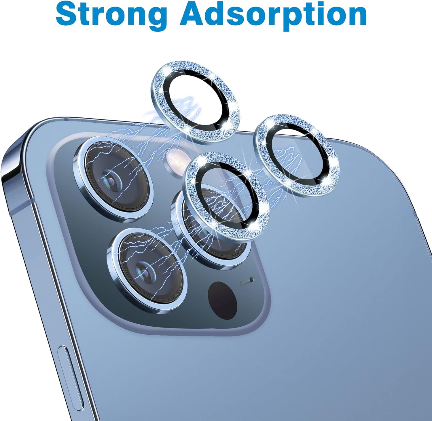 Hsefo Protector de lente de cámara para iPhone 13 Pro y iPhone 13 Pro Max, cubierta de cámara de vidrio templado 9H con purpurina brillante,