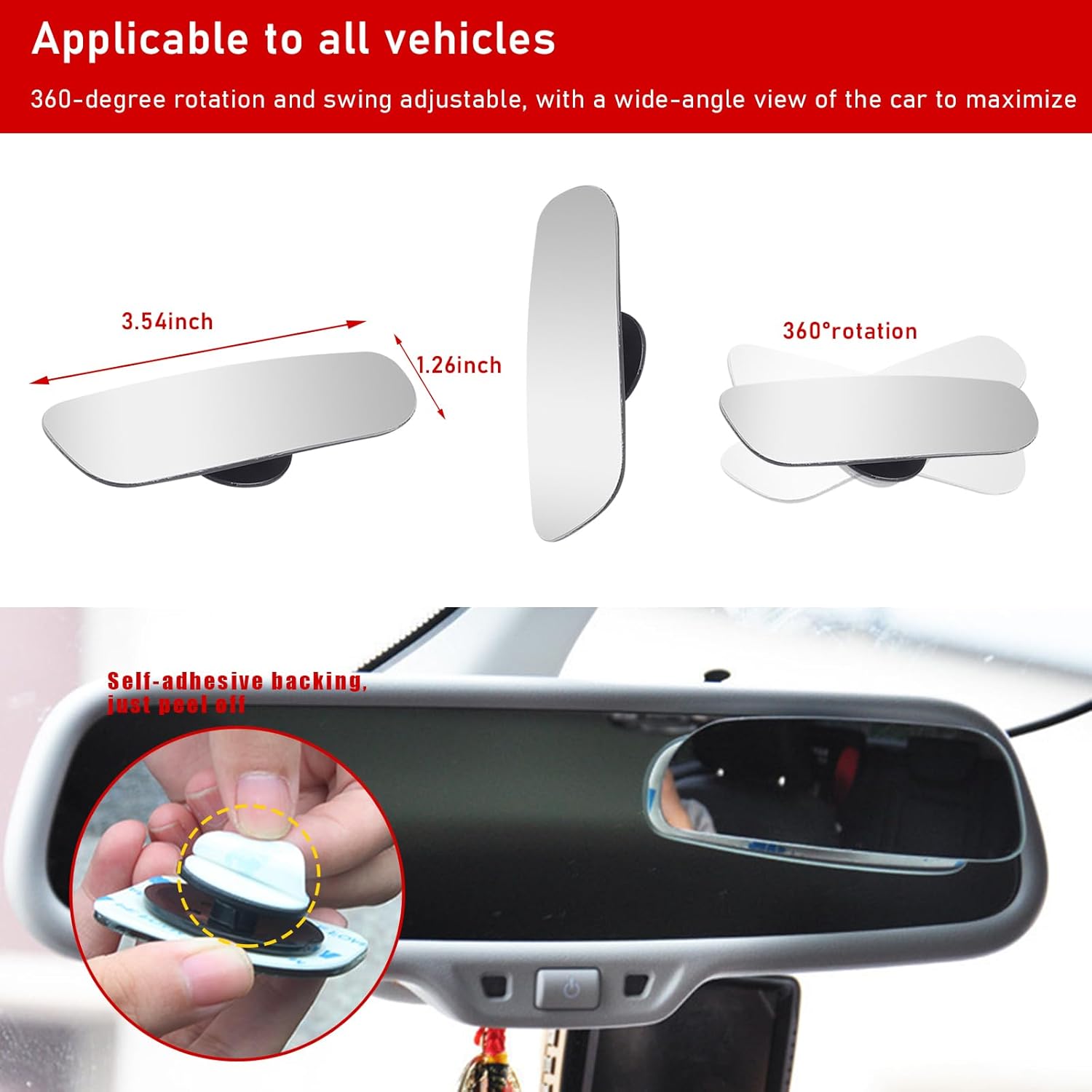 Kewucn 2 espejos de punto ciego para automóvil, espejo retrovisor convexo de vidrio HD sin marco, punto ciego gran angular con palo ajustable,