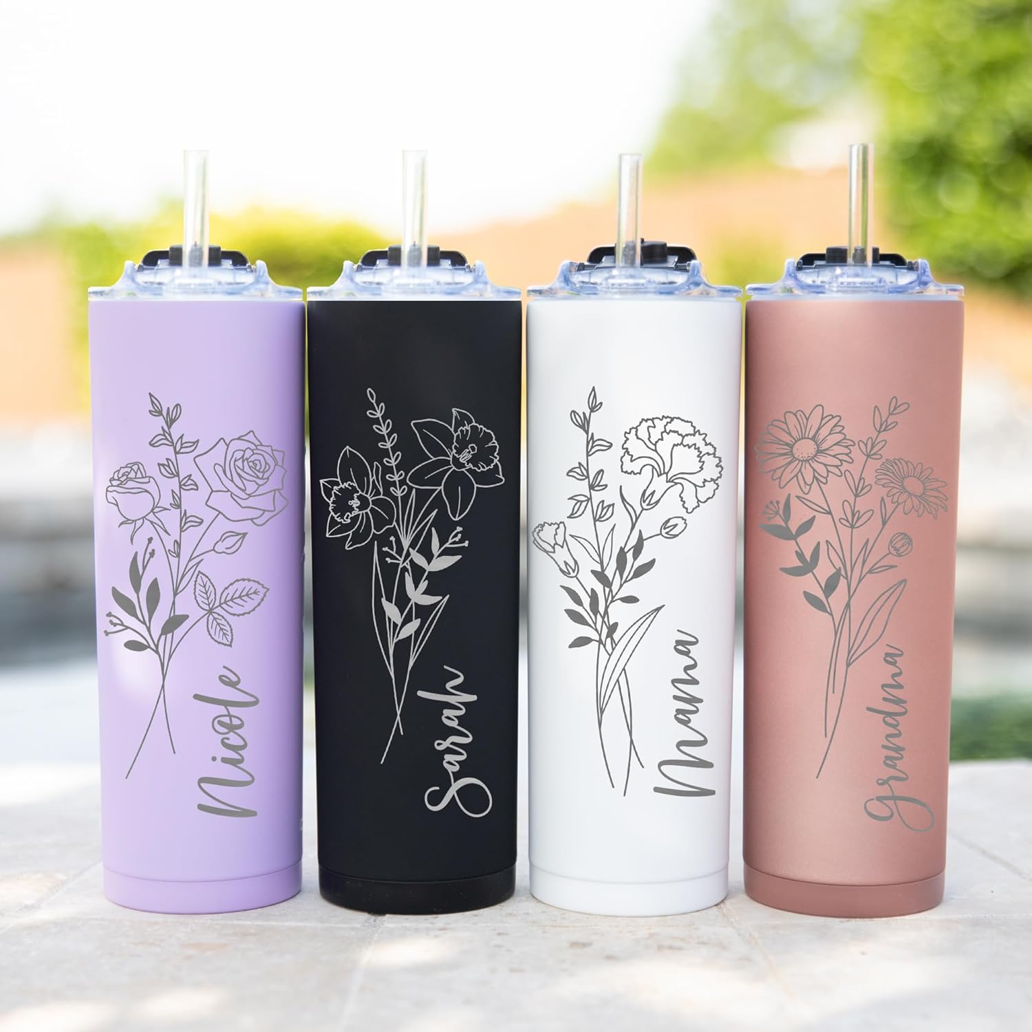 Personalized Birth Flower Coffee Cup With Name,Personalized Birth Flower Tumbler, Bridesmaid Proposal, Gifts for Her, Party Favor (Matte Rose Gold)