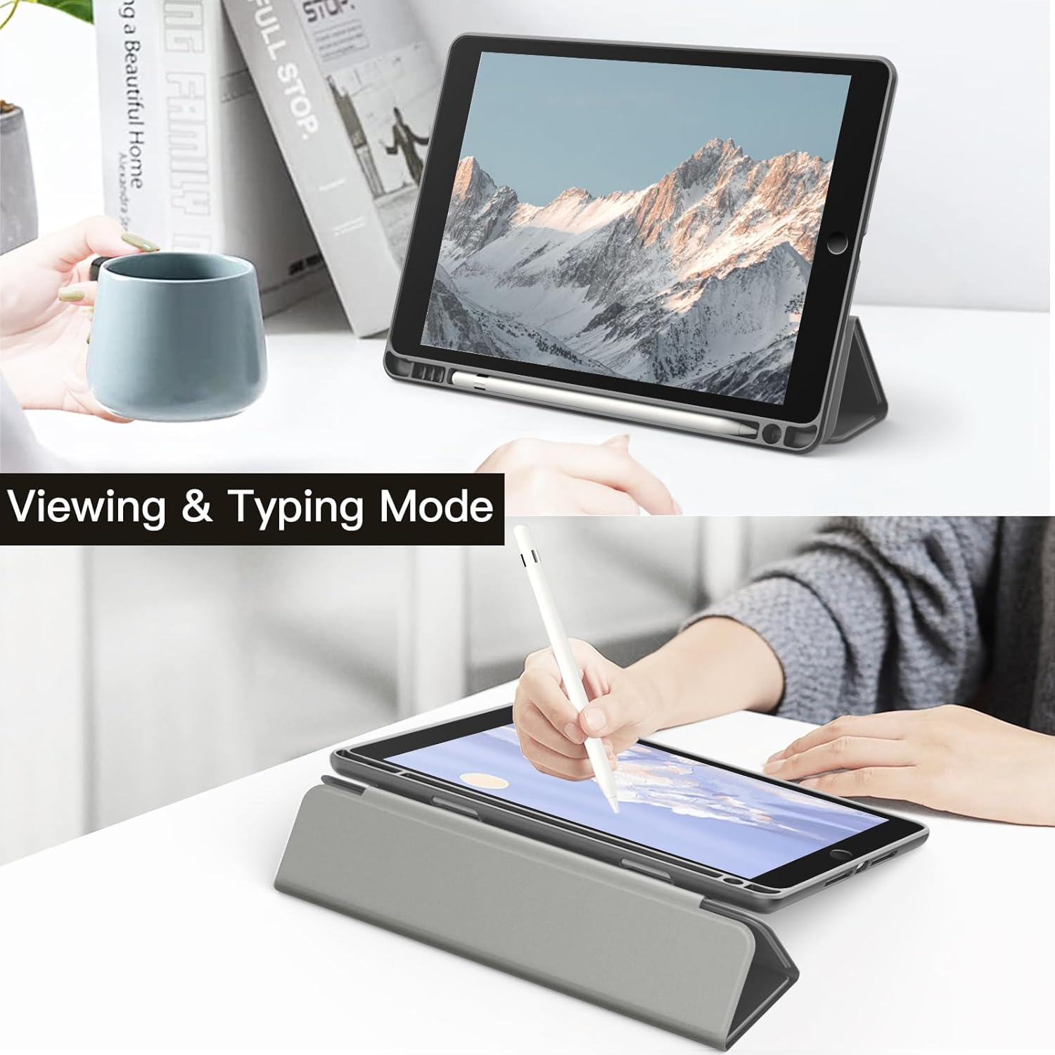 JETech Funda para iPad de 10.2 pulgadas (987 generación, 202120202019) con soporte para lápices, carcasa trasera transparente, soporte delgado, a