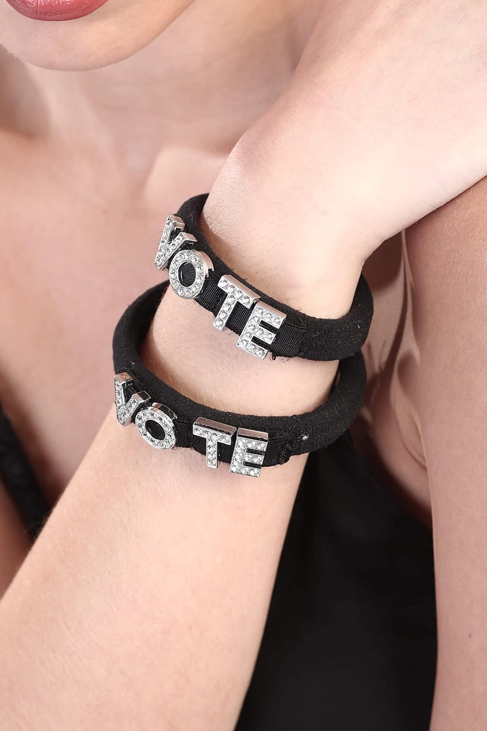 Votar Cola de caballo para el pelo y pulsera decorativa con diamantes de imitación (grande, negro)