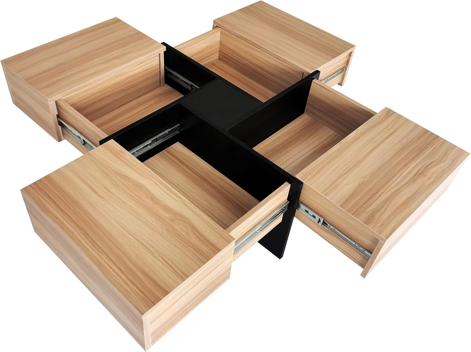 Merax Mesa auxiliar, moderna mesa de centro extensible con 4 compartimentos de almacenamiento ocultos, mesa de cóctel central cuadrada de alto