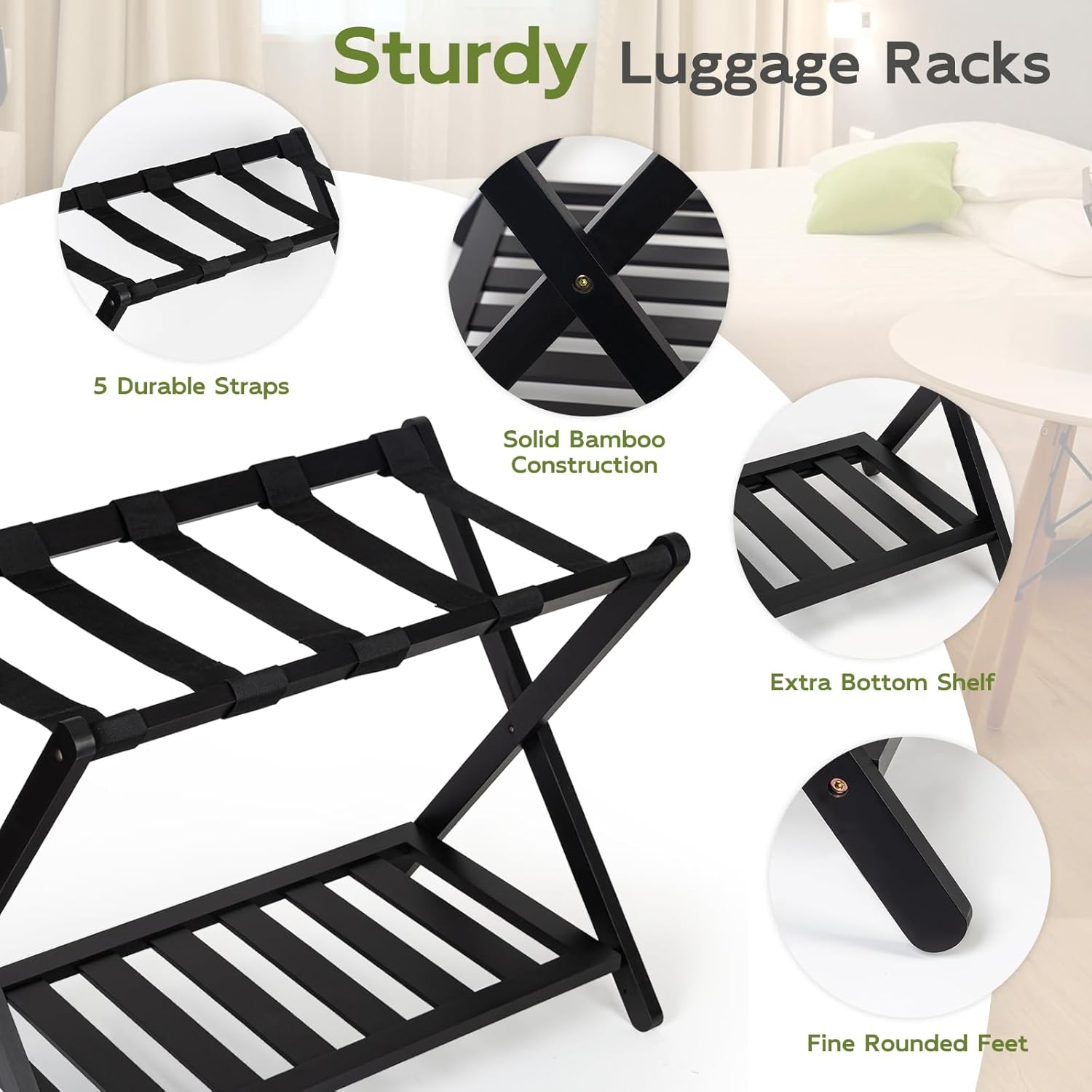 RAINHOL Portaequipajes plegable para habitación de invitados, 1 unidad, soporte de maleta montado con estante de almacenamiento, soporte de equipaje