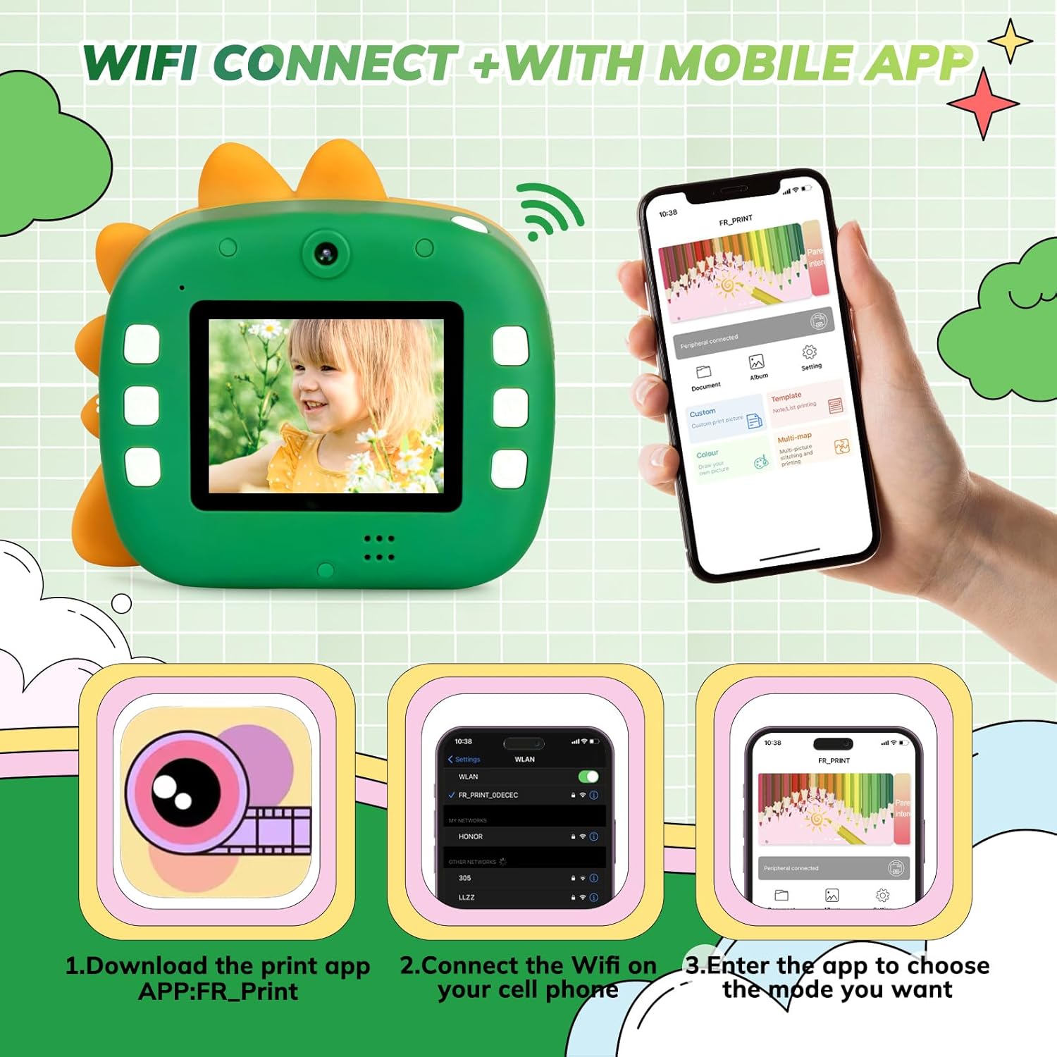Cámara de impresión instantánea para niños, cámara de video HD con impresión instantánea, conexión WiFi con impresión de álbum móvil, juego de