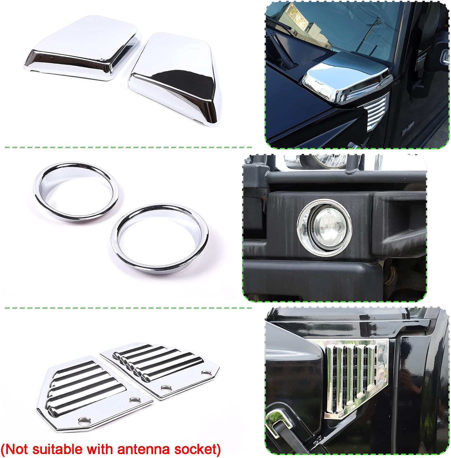 PIUGILH Juego completo de 14 piezas de decoración exterior para Hummer H2 2003-2009, cubierta de ventilación de campana de entrada de aire lateral,