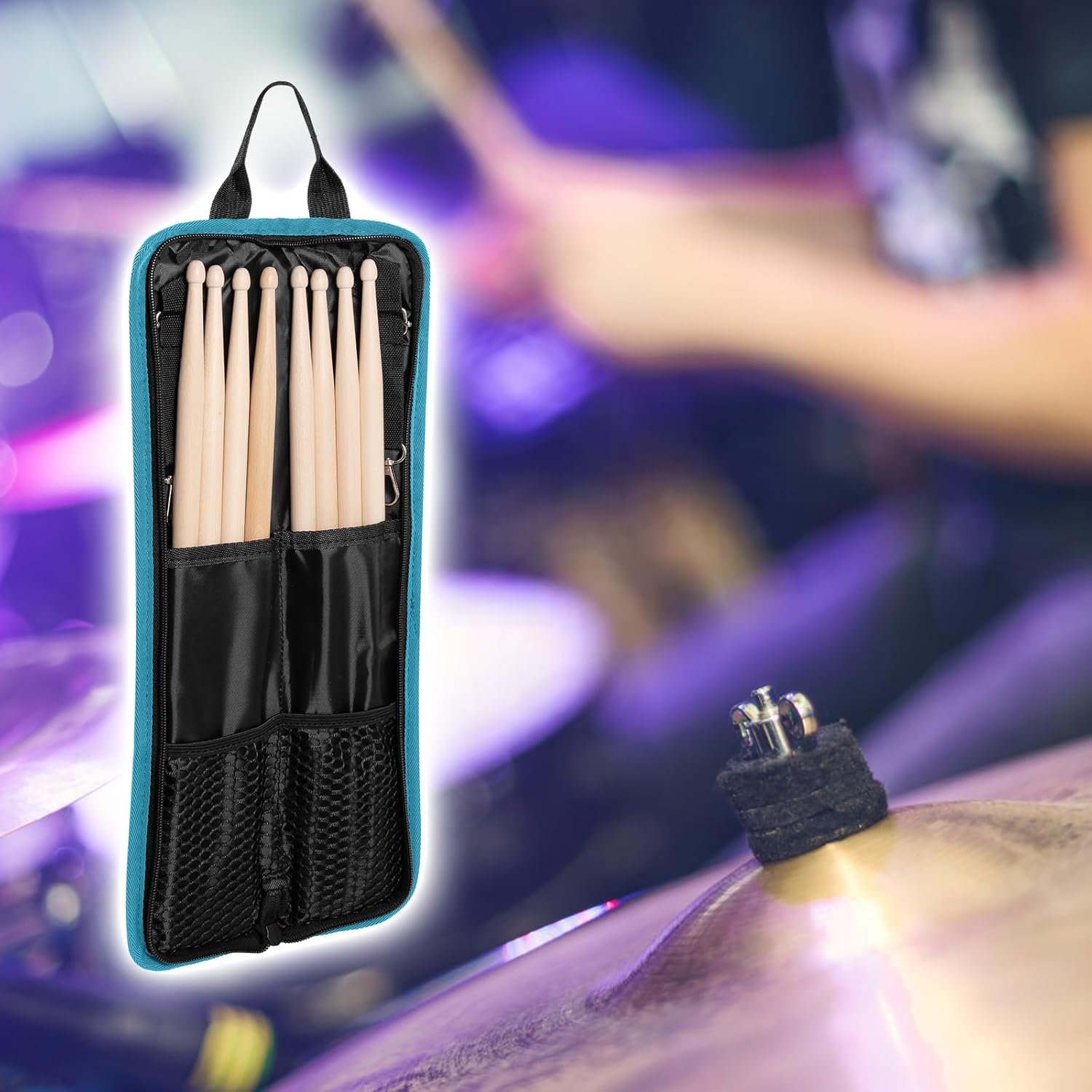 Bolsa de baquetas con 3 pares de baquetas 5A 5B 7A, bolsa de tela Oxford, bolsa de baquetas para batería, soporte para baquetas, color negro