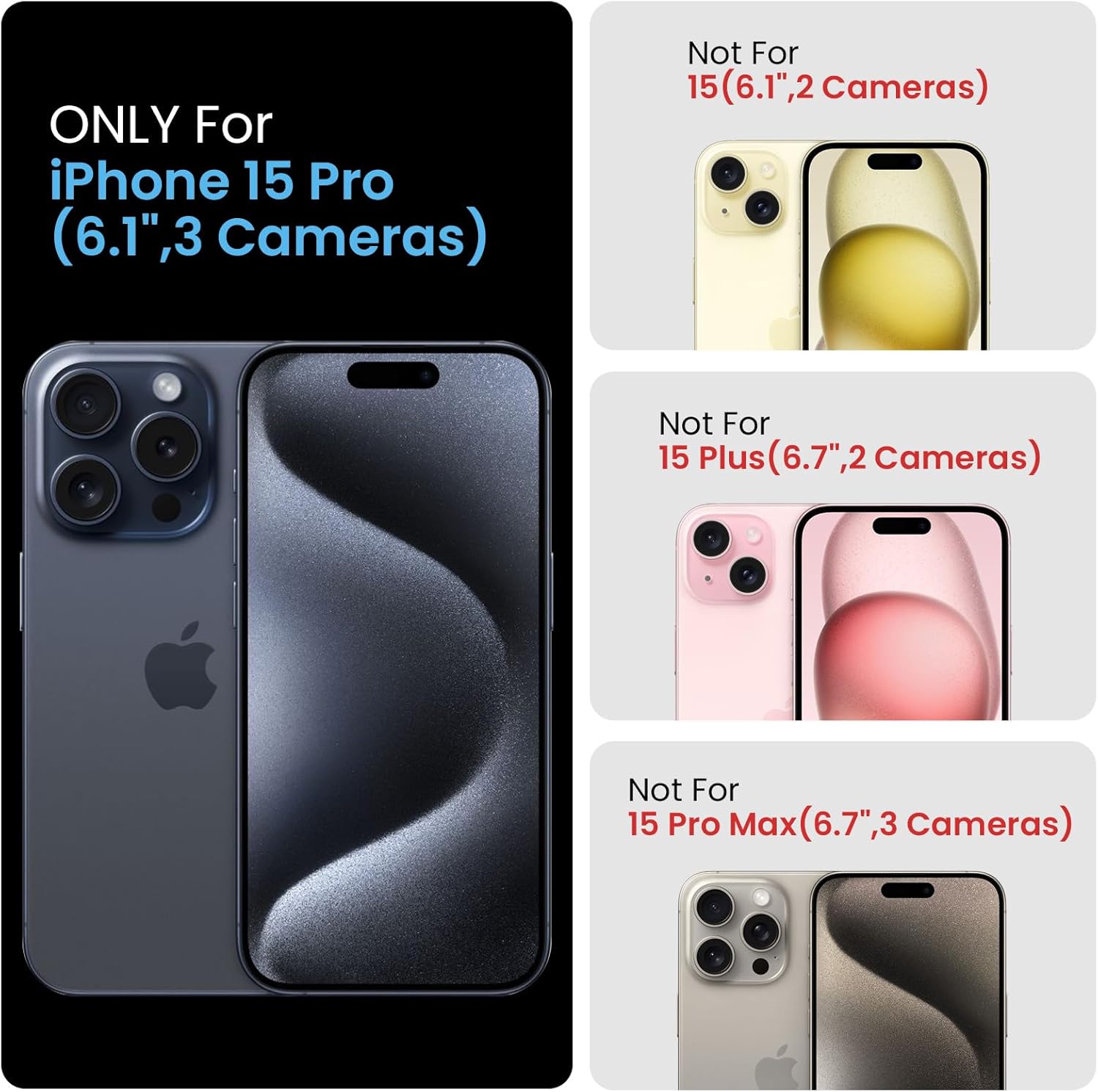 FireNova Funda diseñada para iPhone 15 Pro, funda de silicona mejorada protección de cámara con 2 protectores de pantalla, forro interior de