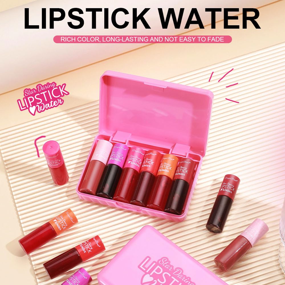Juego de lápices labiales líquidos de 6 colores, brillo de labios coreano, tinte de labios natural hidratante de larga duración, tinte de labios y