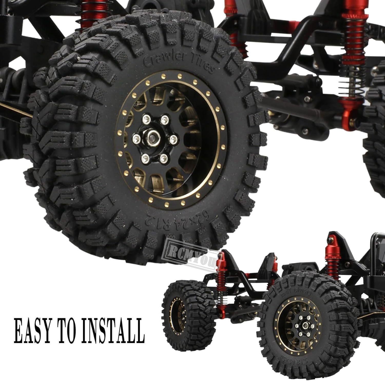 Rc Ruedas de 1.2 pulgadas para 118 124 Trx4m Axial SCX24 FMSFCX24, RC Crawler Car 4 piezas (1.2 pulgadas) Ruedas Neumáticos, Negro