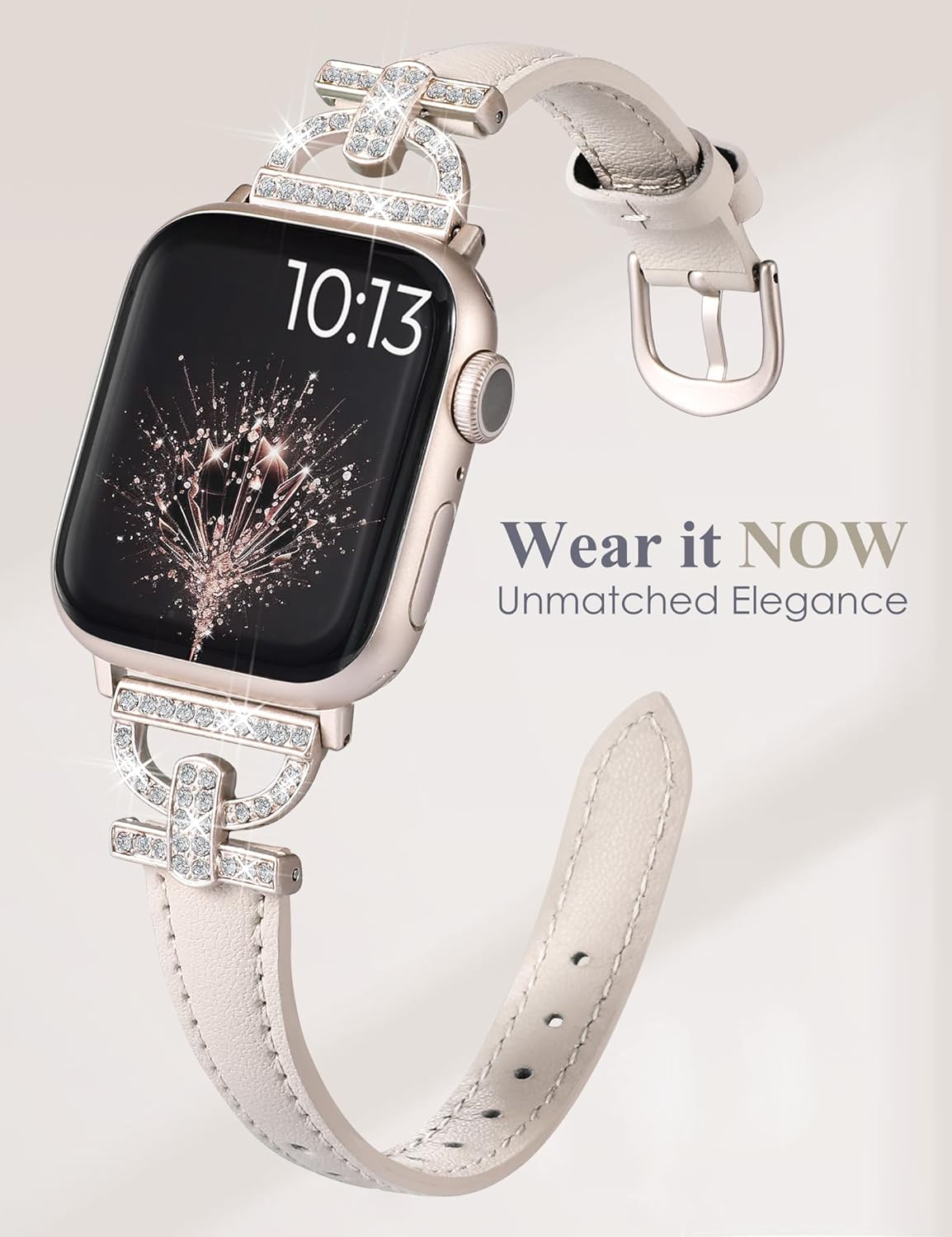 TOYOUTHS Correa de cuero compatible con Apple Watch Band 3840414244451.929 in, correa delgada y elegante para mujer con hebilla de metal de diamante