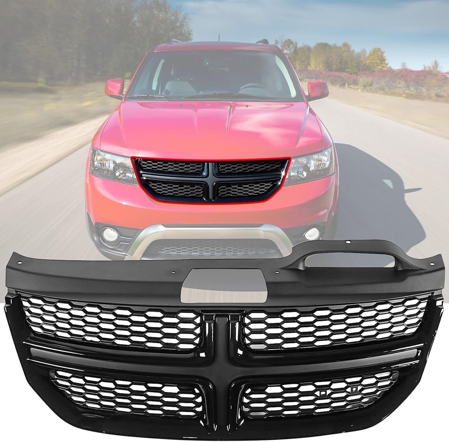 Parrilla superior negra para parachoques delantero compatible con Dodge Journey 2011-2020