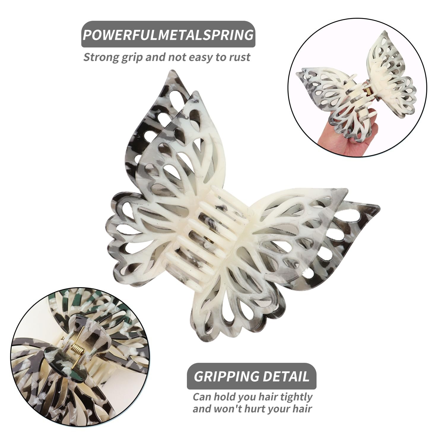 Pinzas para el cabello de mariposa de 4.3 pulgadas, pinzas de mariposa para mujer, pinzas para el cabello grueso, pinzas de pelo mate, pinzas de