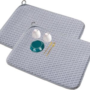 Paquete de 2 tapetes de secado de platos para encimera de cocina, tapetes grandes de microfibra absorbente de 19 x 15 pulgadas, almohadillas Paquete de 2 tapetes de secado de platos para encimera de cocina, tapetes grandes de microfibra absorbente de 19 x 15 pulgadas, almohadillas