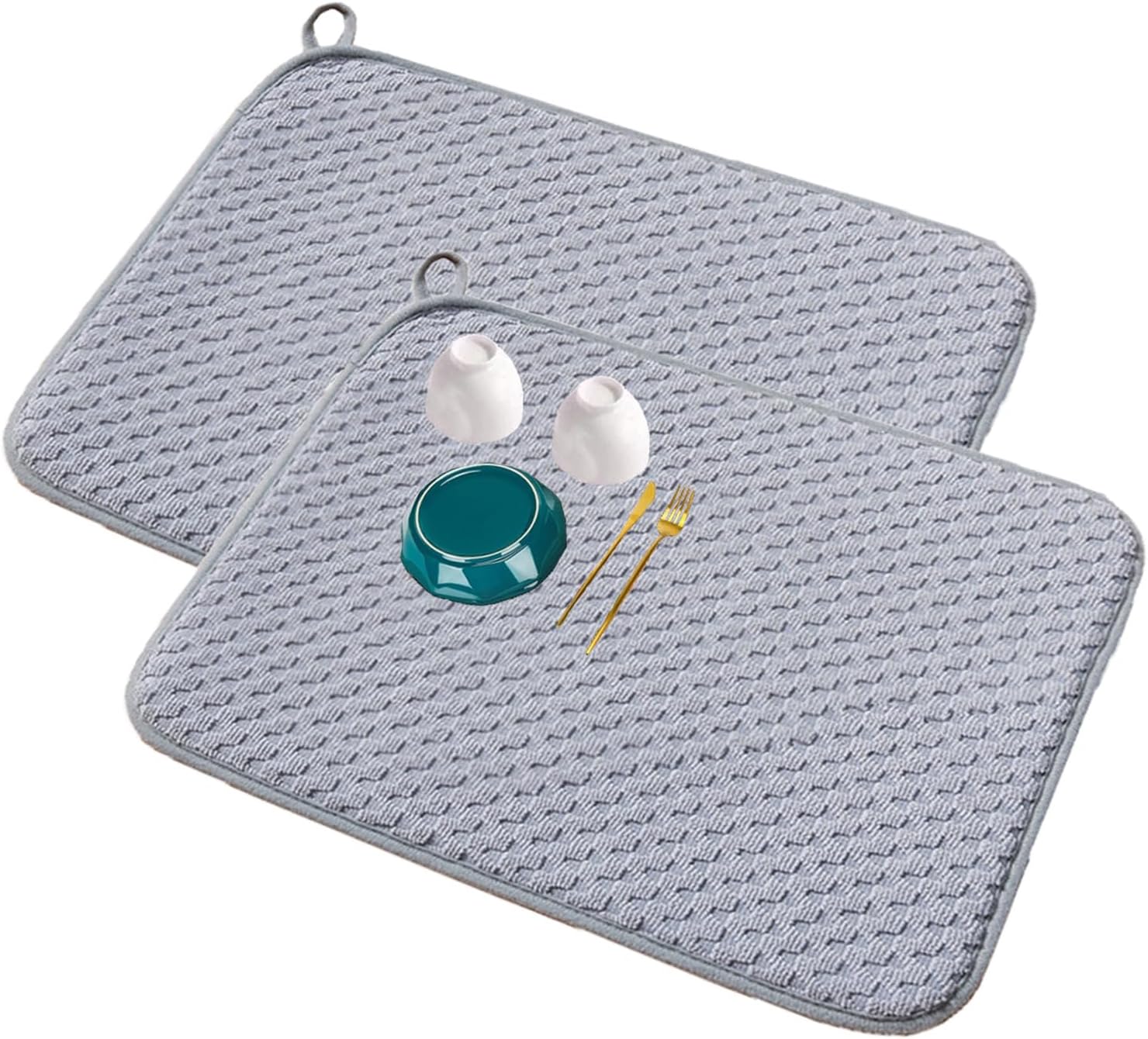 Paquete de 2 tapetes de secado de platos para encimera de cocina, tapetes grandes de microfibra absorbente de 19 x 15 pulgadas, almohadillas