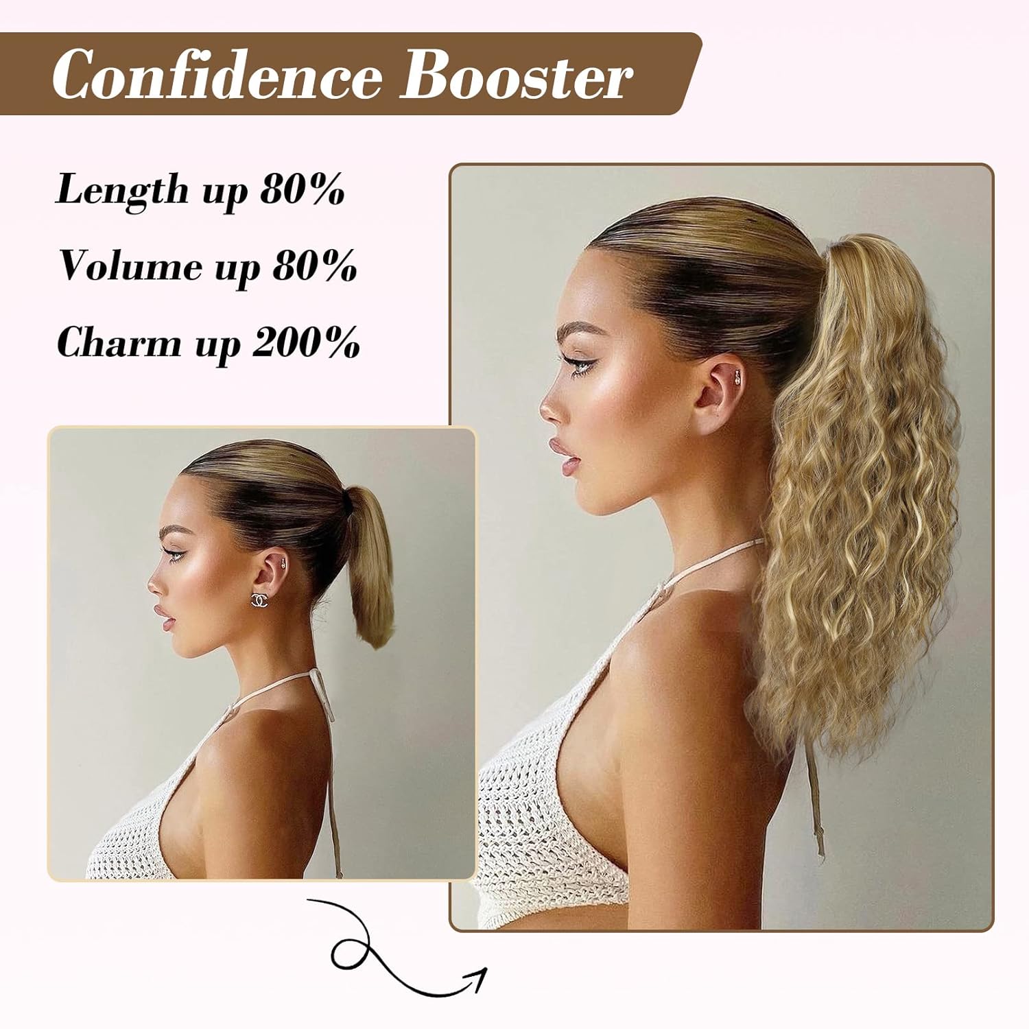REECHO Extensión de cola de caballo, extensión de cola de caballo de 18 pulgadas con clip de garra para mujer, extensiones de cabello largo y