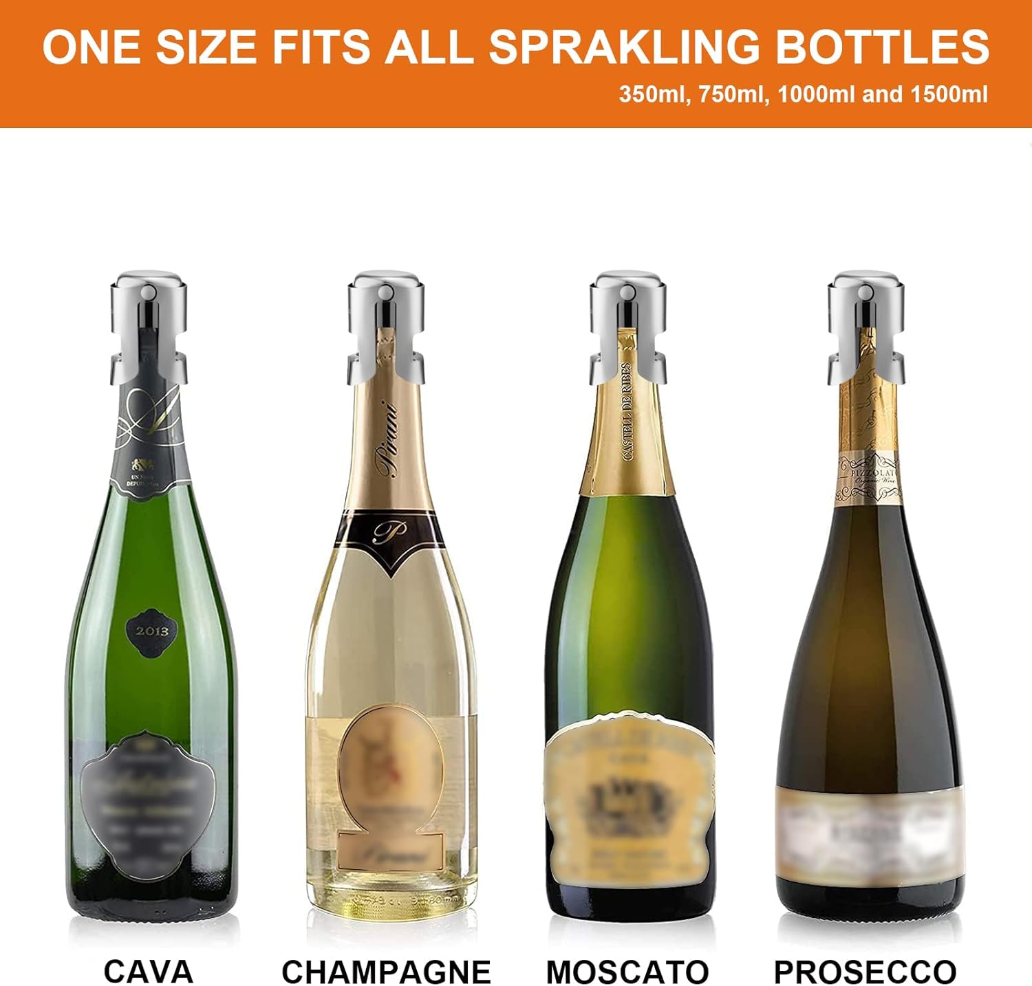 STEETURE 2 tapones de champán de acero inoxidable, tapón de vino espumoso, tapón de silicona de grado alimenticio, sellador de botellas a prueba de