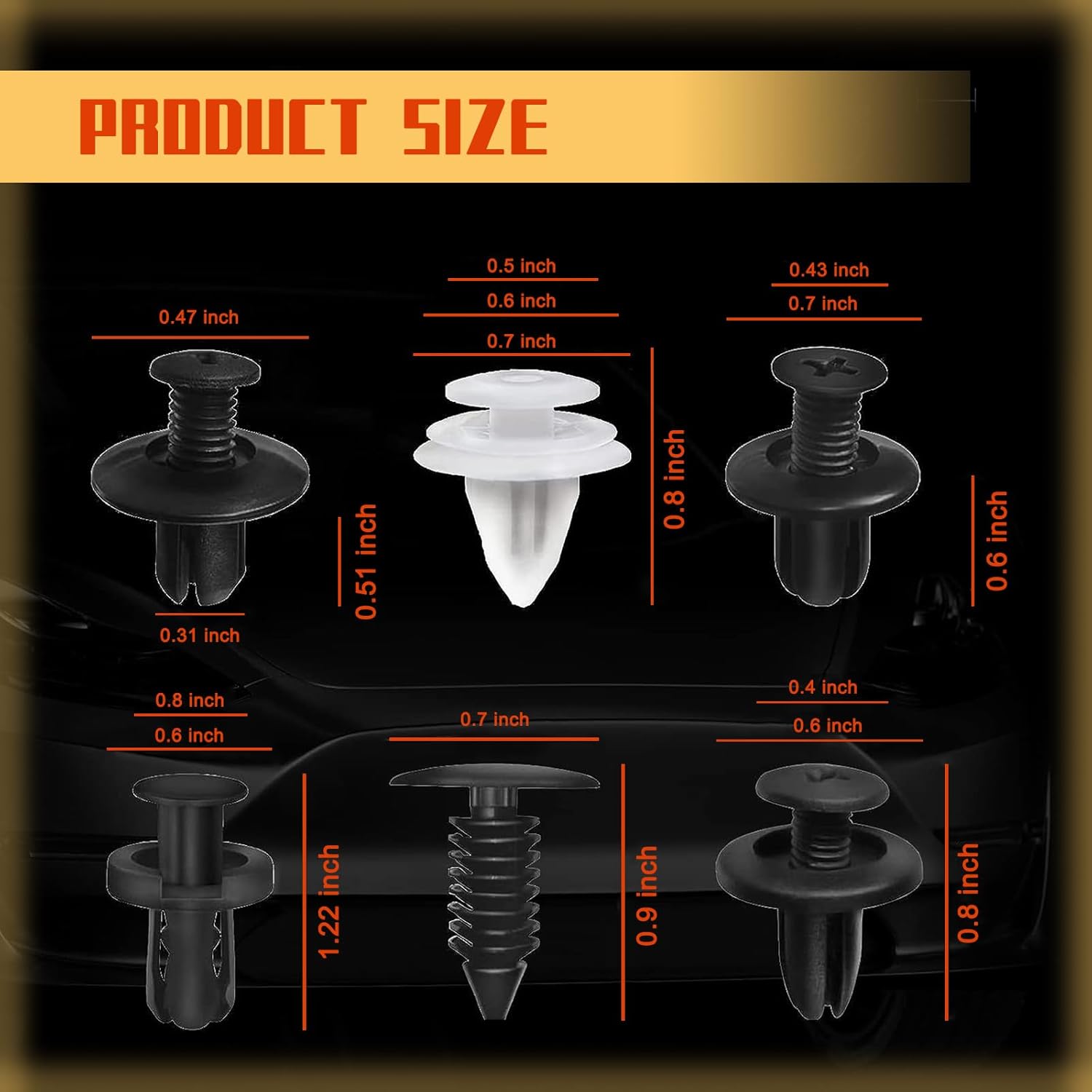 cueclue Juego de 100 hebillas para automóvil, clip de remache PA66 para parachoques, accesorios duraderos impermeables de nailon, producto